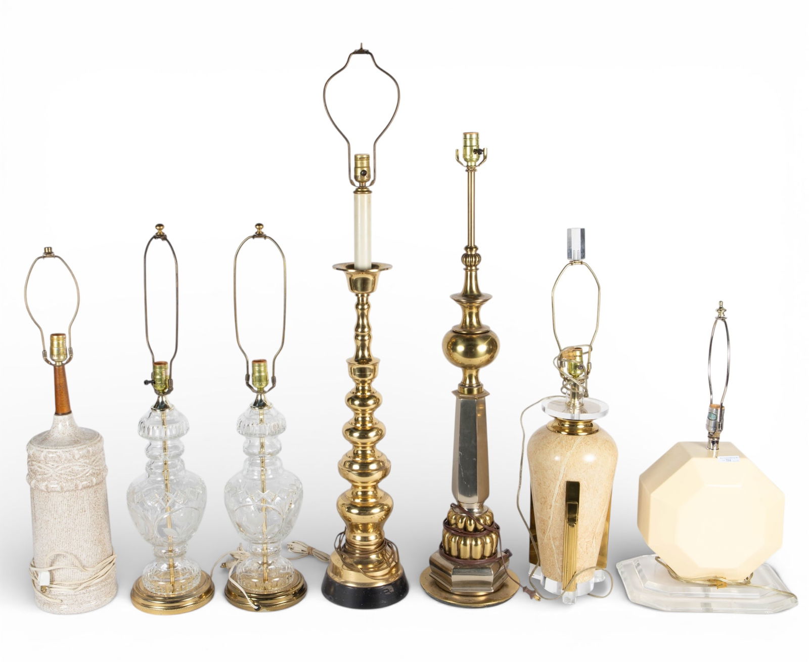 Lot of 7 Table Lamps- Crystal, Brass, Pottery, etc (1 of 4)