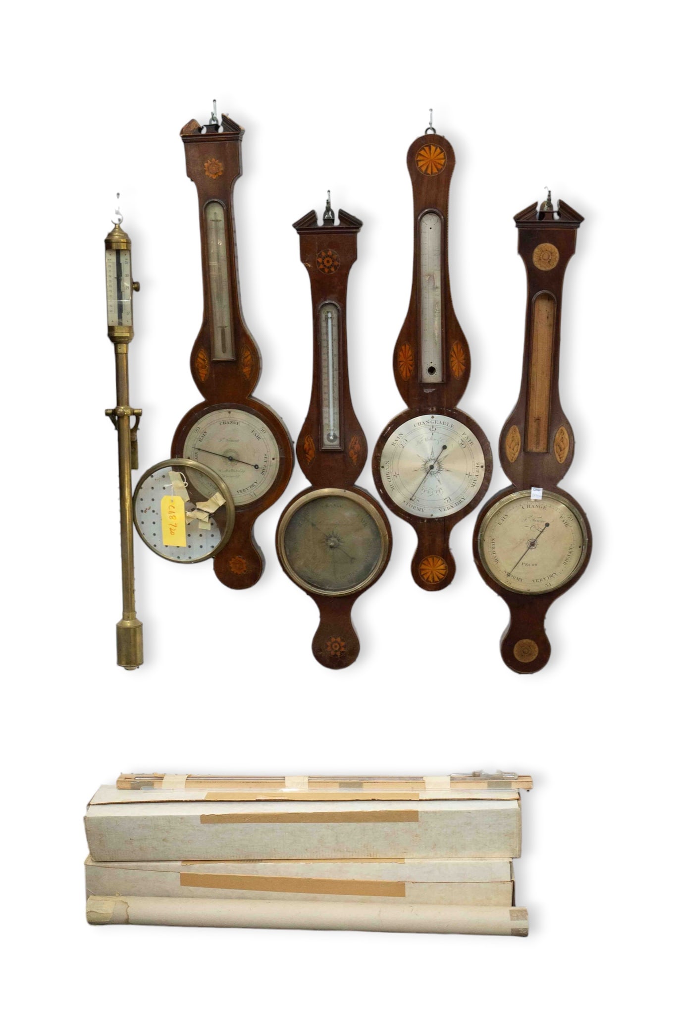 5 Mostly Wood Barometers w/ Marquetry, As Is. (1 of 13)