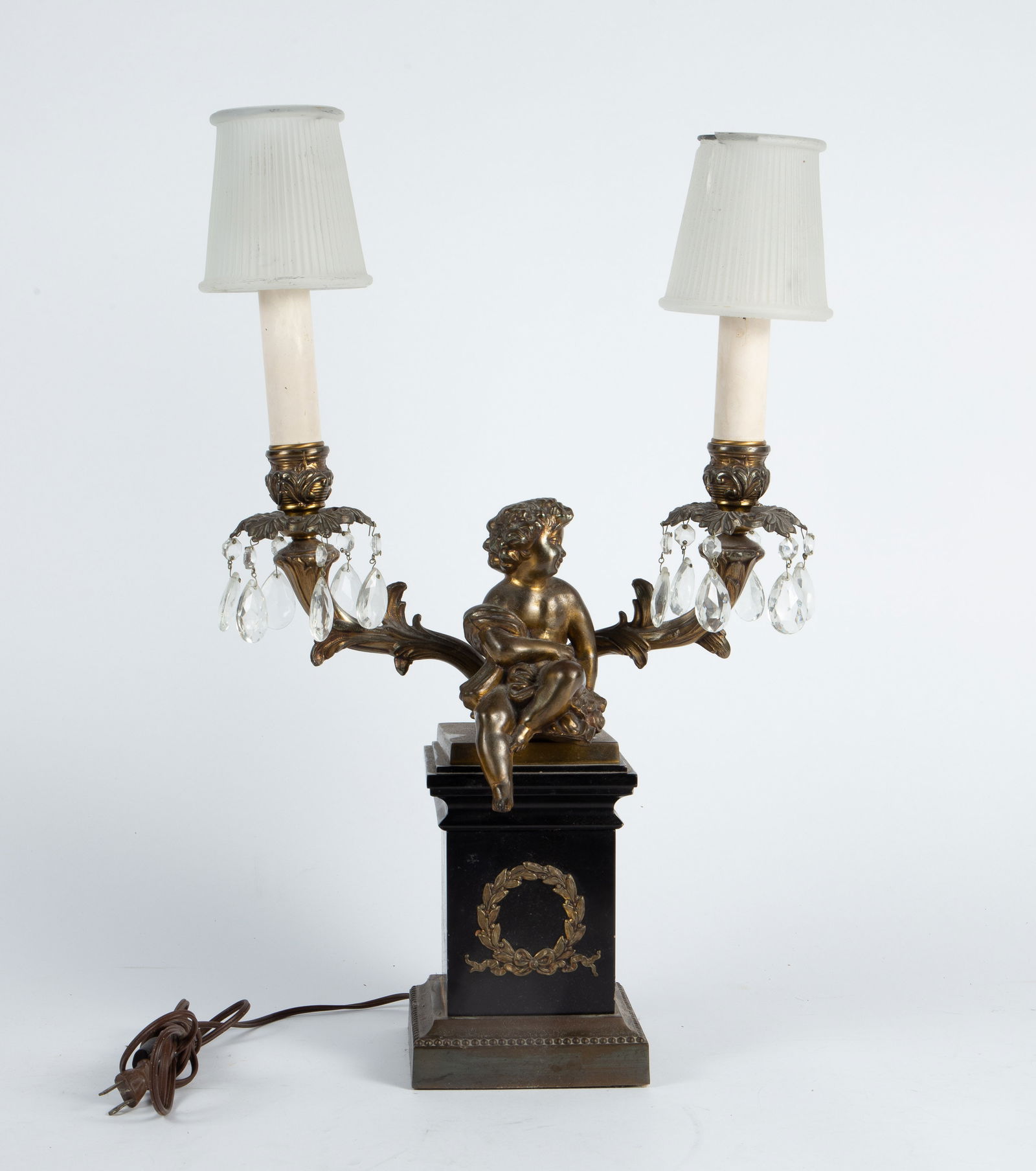 2-Arm Figural Candelabra w/ Cherub & Prisms. (1 of 6)