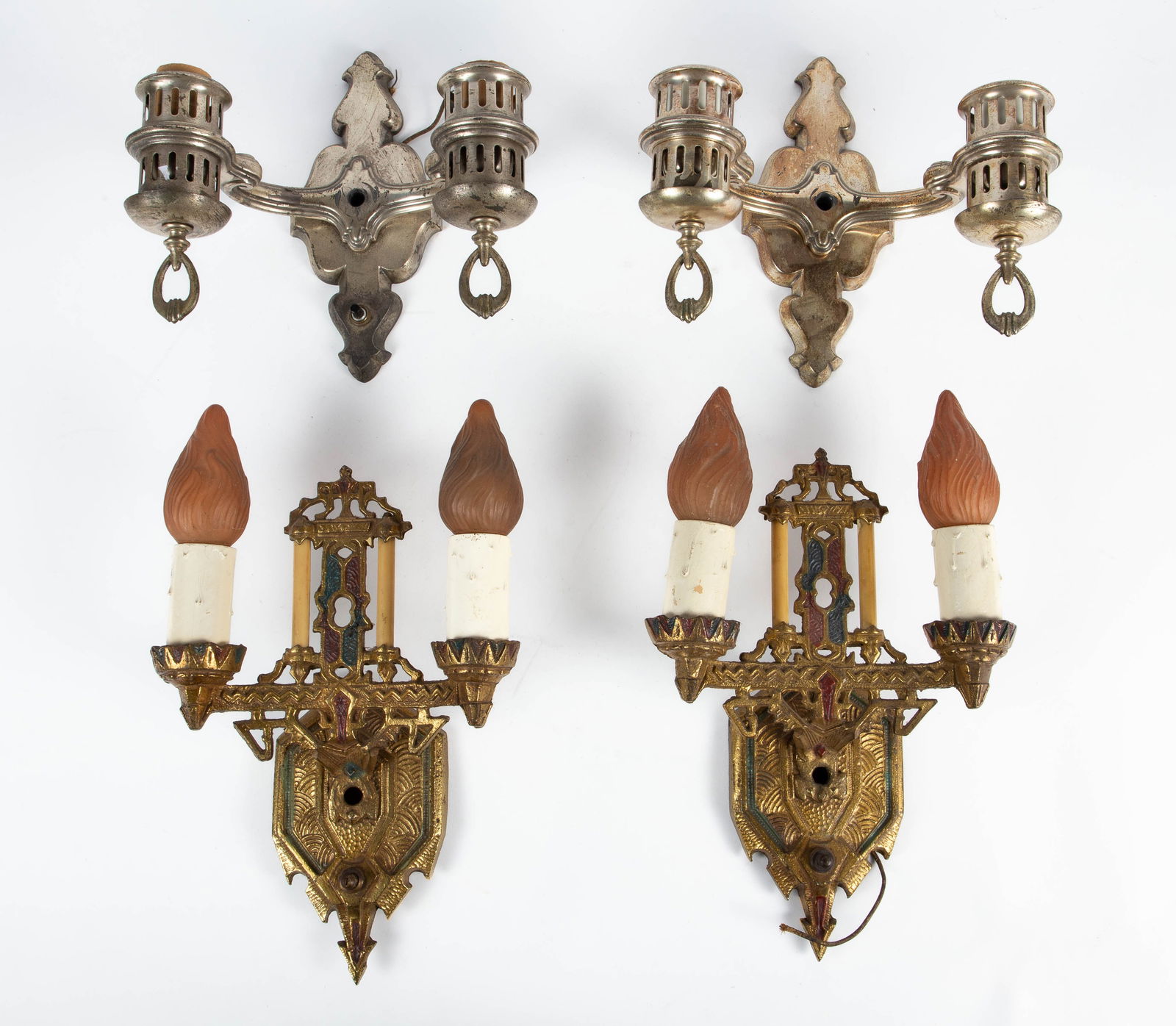 2 Pr of Antique Electric Wall Sconces, inc. Gilded (1 of 6)