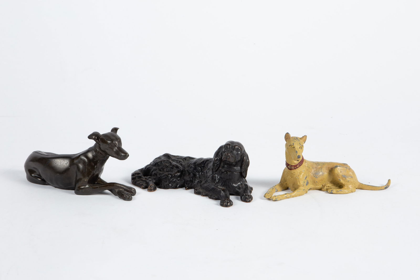 3 Antique Cast Metal Figures of Seated Dogs. (1 of 6)