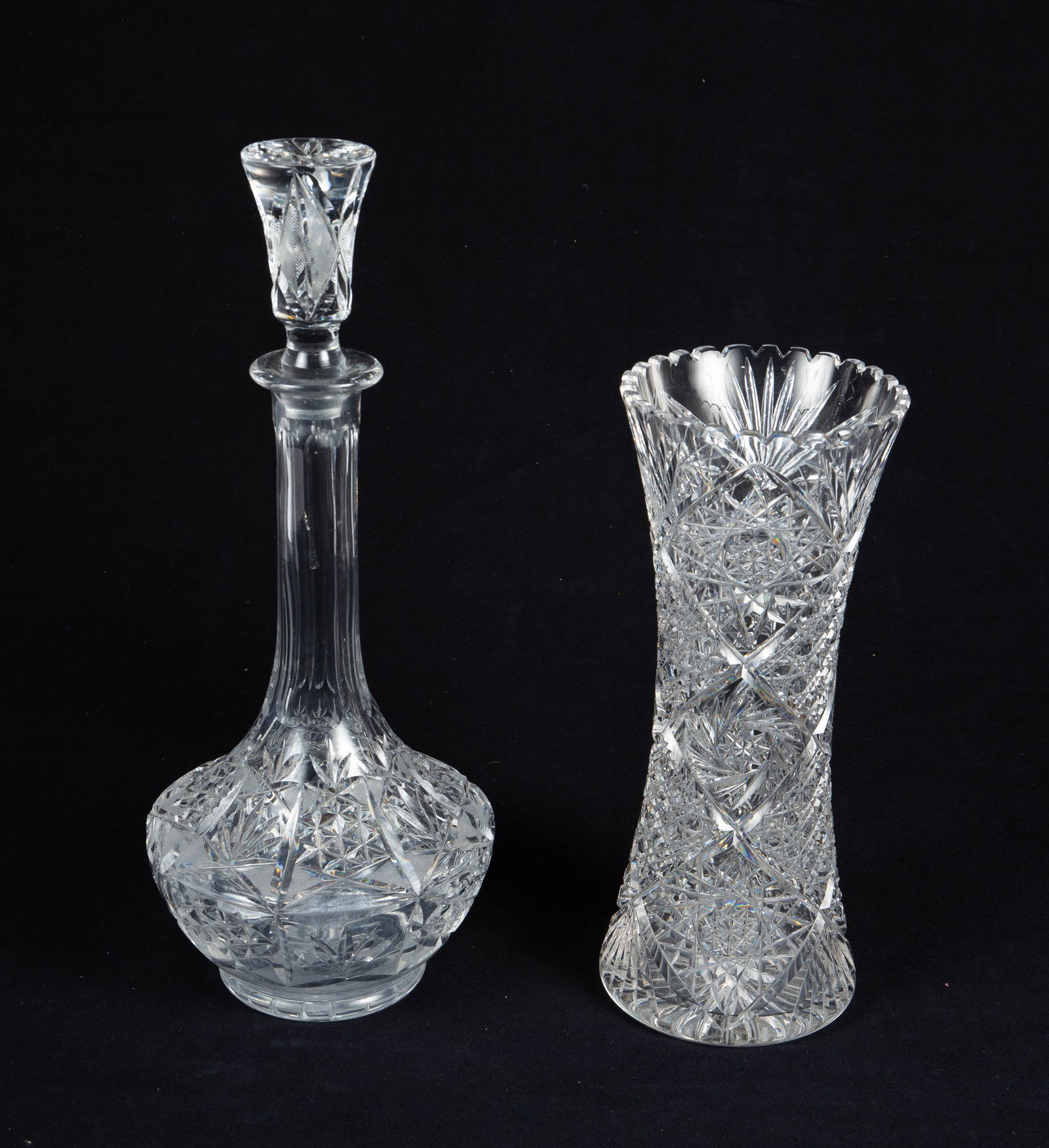 Antique Brilliant Cut Crystal Decanter & Vase. (1 of 8)