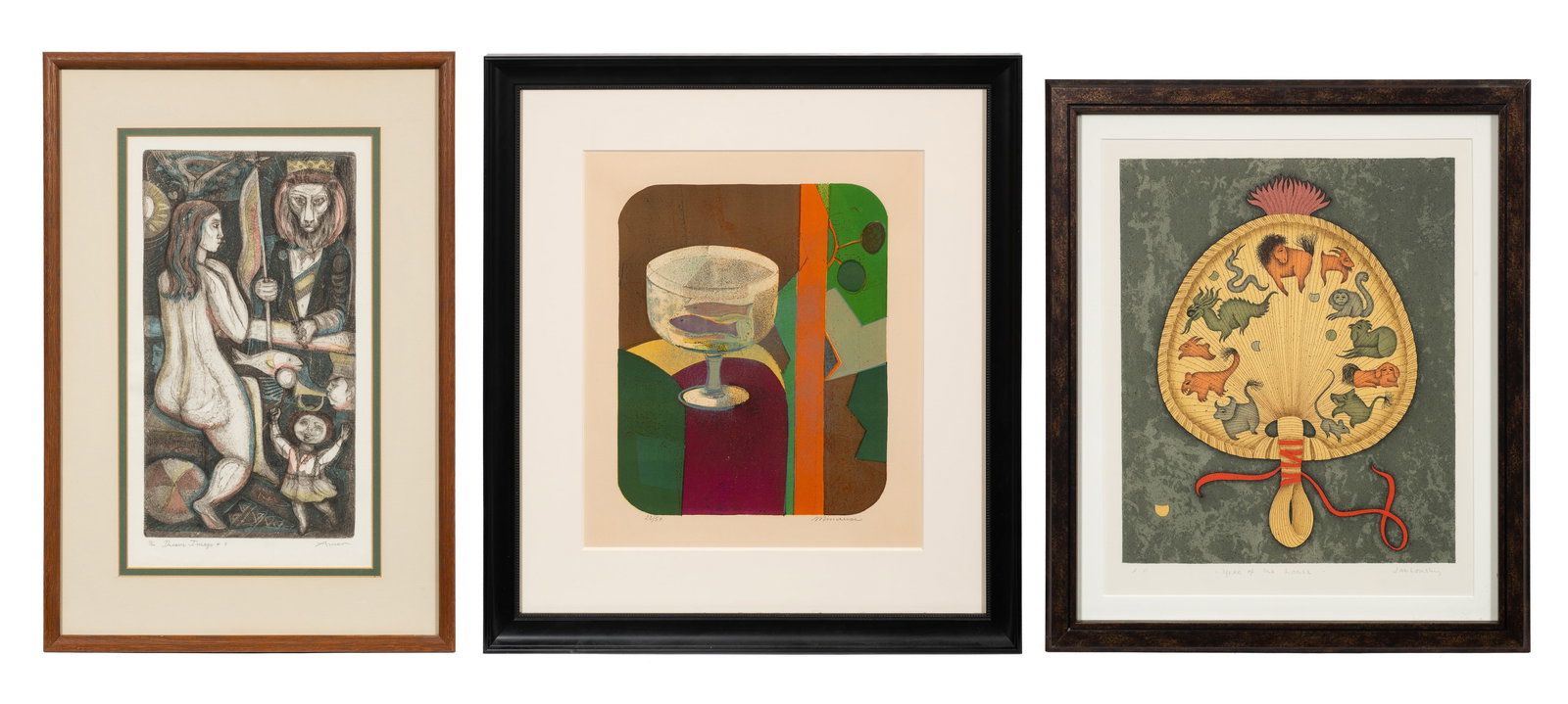 Three Prints - Minaux, Armen, & Jablonsky.: The lot includes "Les petits poissons," a limited edition lithograph by Andre Minaux; "Dream Image #3," an etching with aquatint by Irving Armen (American, 1918-2011); and "Year of the Horse," a color
