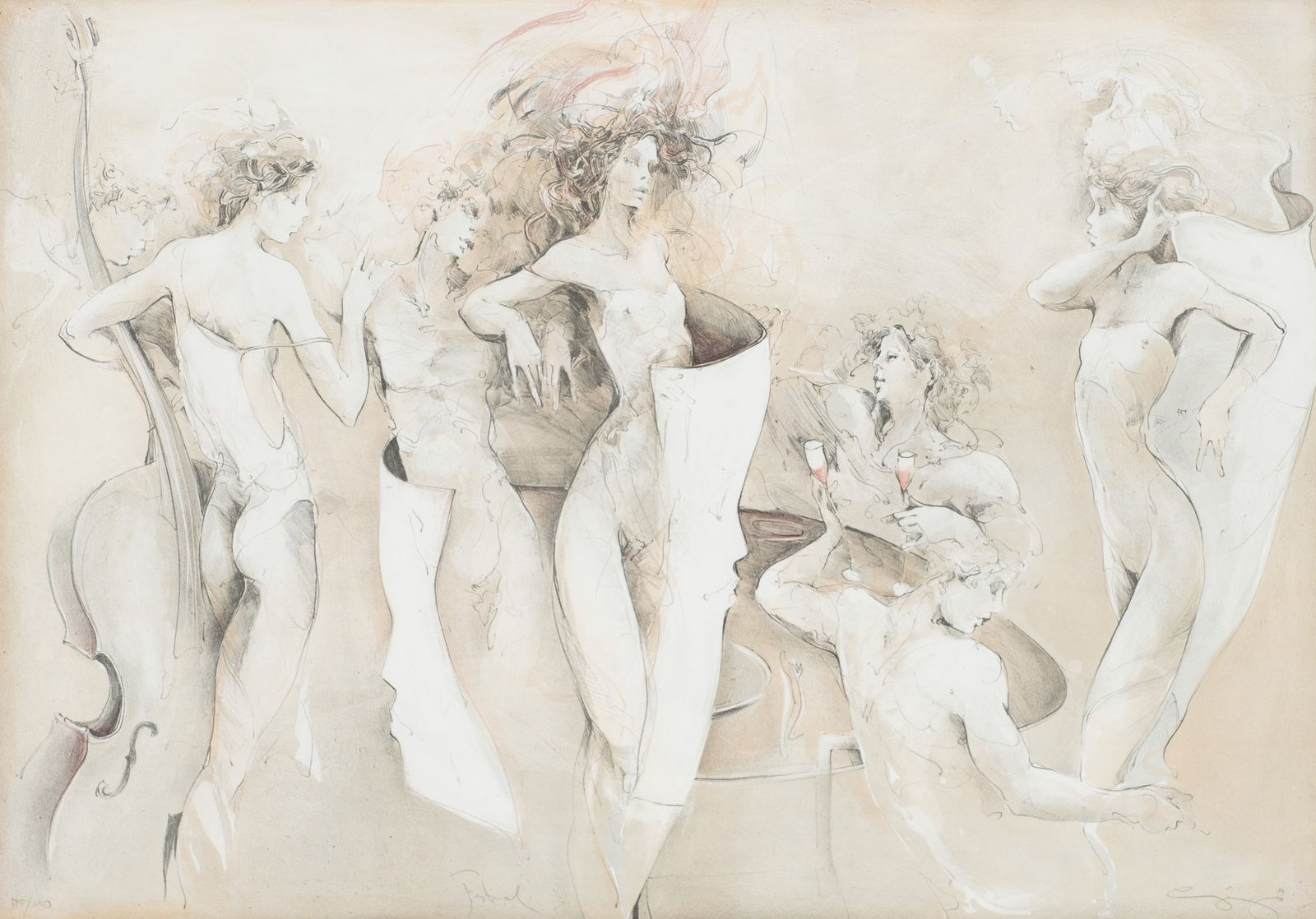 Festival, Figural Lithograph by Jurgen Gorg.: Artist(s): Jurgen Gorg (German, b. 1951). Medium: Color lithograph. Signature(s): Pencil signed, titled and numbered (145/250) in its lower margin. Paperwork/Provenance: N/A Condition: No visible dama