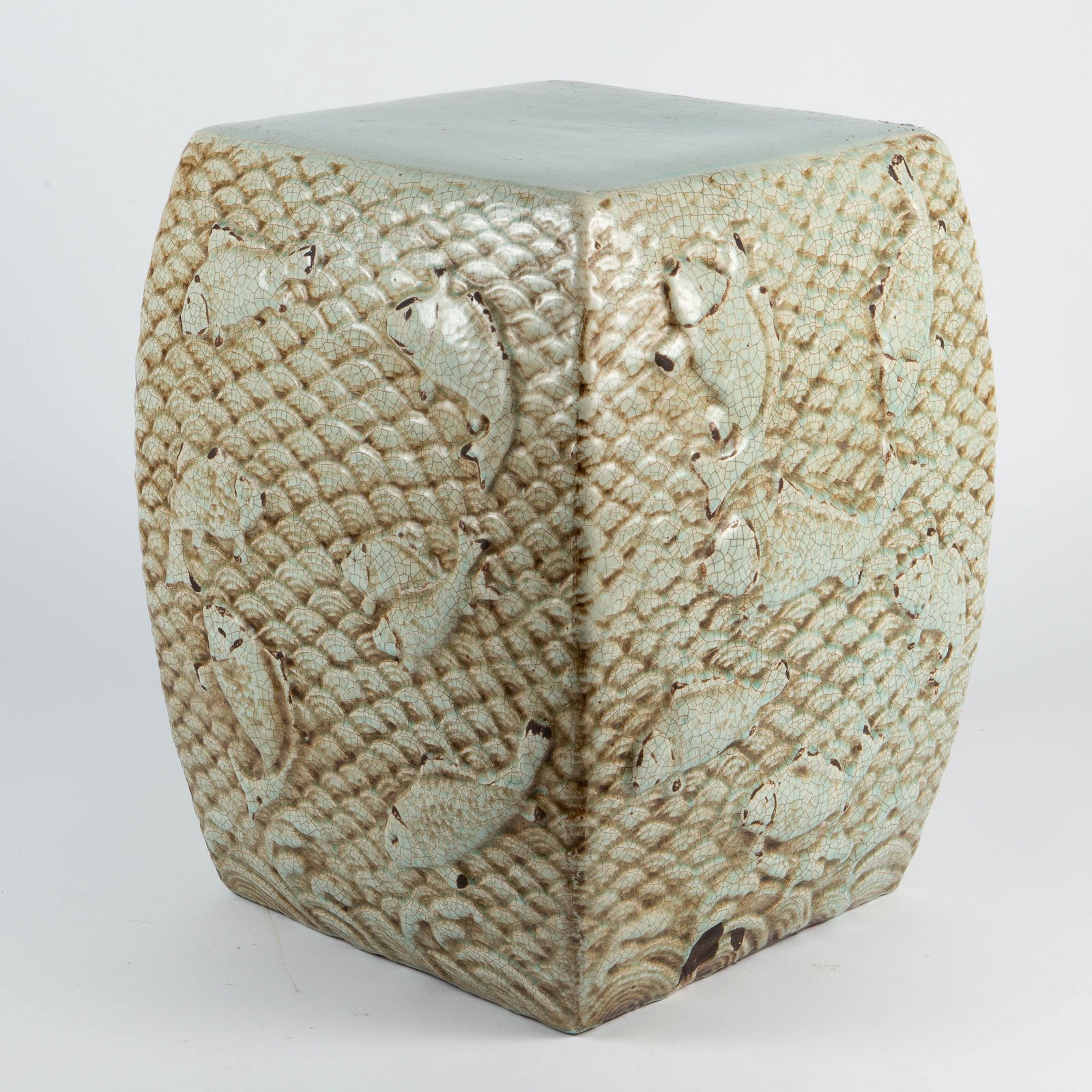 Asian Celadon Porcelain Garden Seat w/ Fish. (1 of 6)