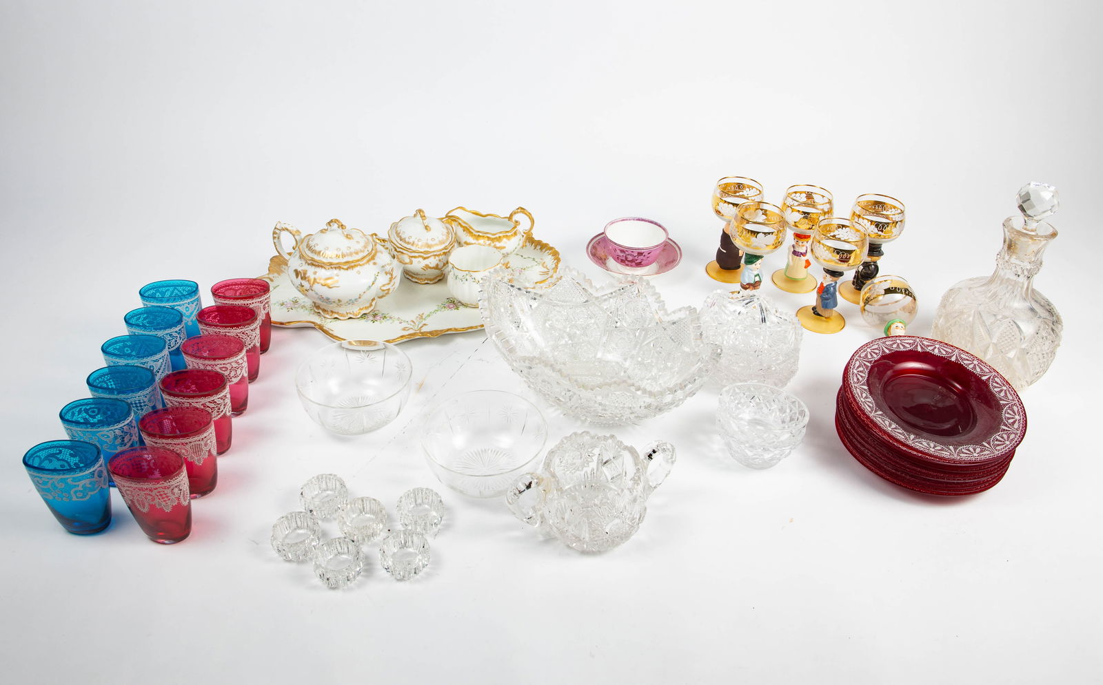 Lot: Goebel Goblets, Limoges China, Cut Glass. (1 of 9)