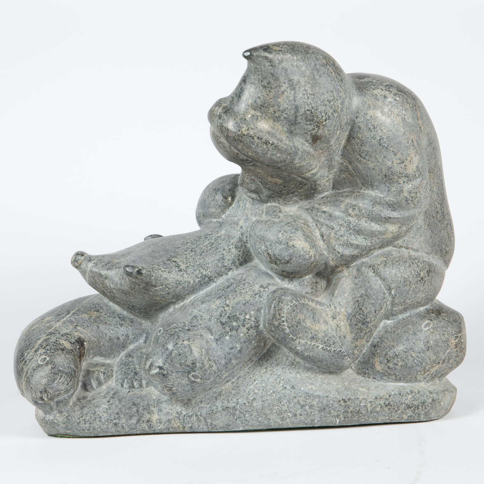Lg. Carved Inuit Soapstone Sculpture, Seal Hunter. (1 of 6)