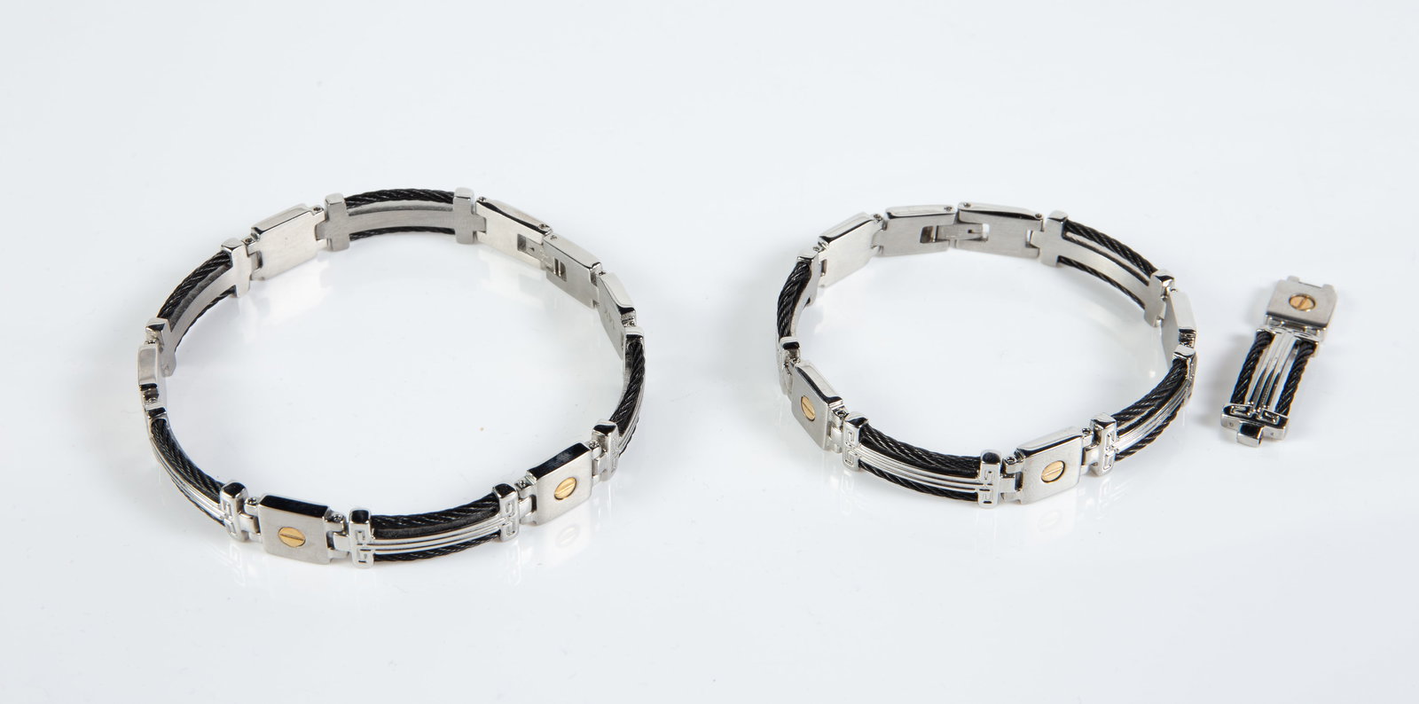 2 Stainless Steel Bracelets w/ 14K Gold Elements. (1 of 5)
