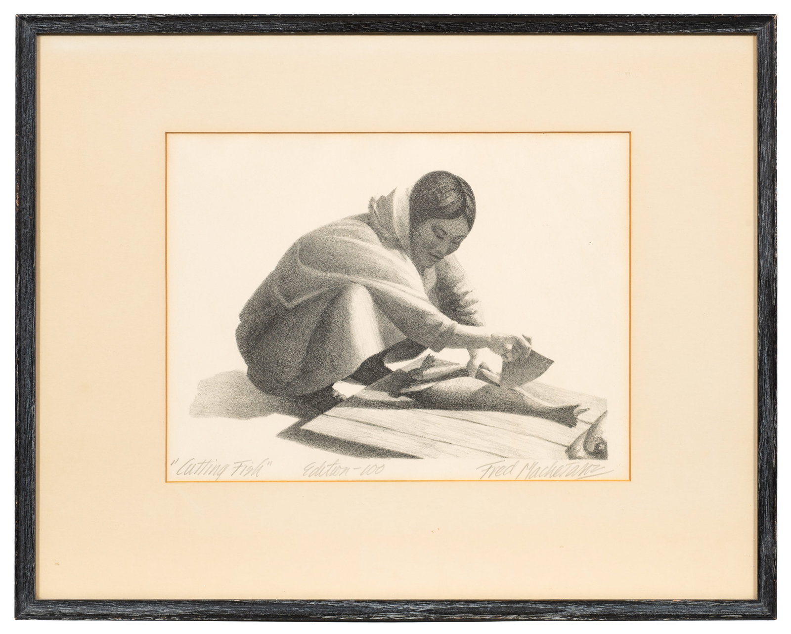 Cutting Fish, Fred Machetanz Lithograph. - 2