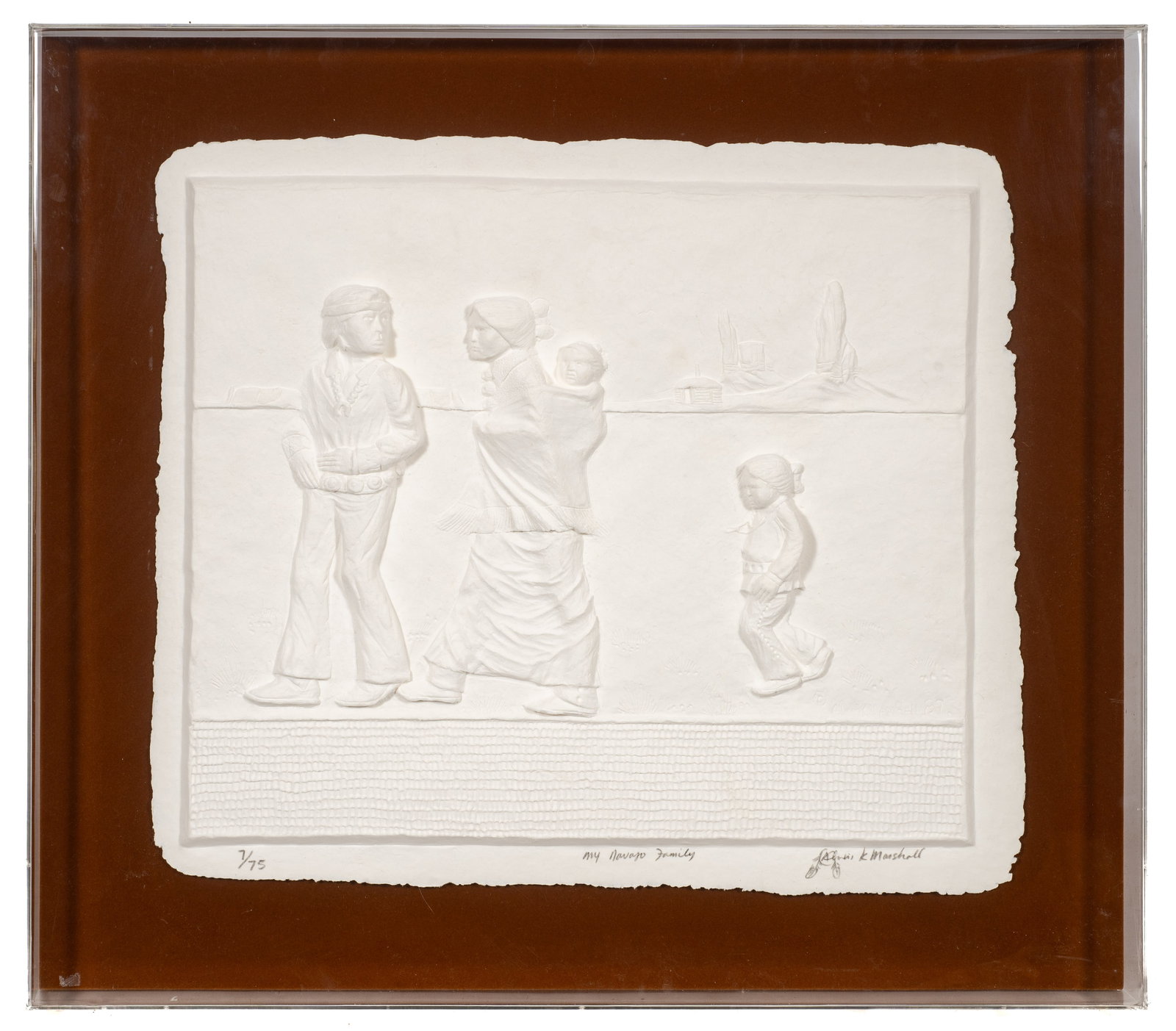 My Navajo Family, Relief by Alvin Marshall.: Artist(s): Alvin K. Marshall (American, b. 1959). Medium: Cast paper relief sculpture. Signature(s): Pencil signed, titled, and numbered (7/75) in its lower margin. Paperwork/Provenance: N/A