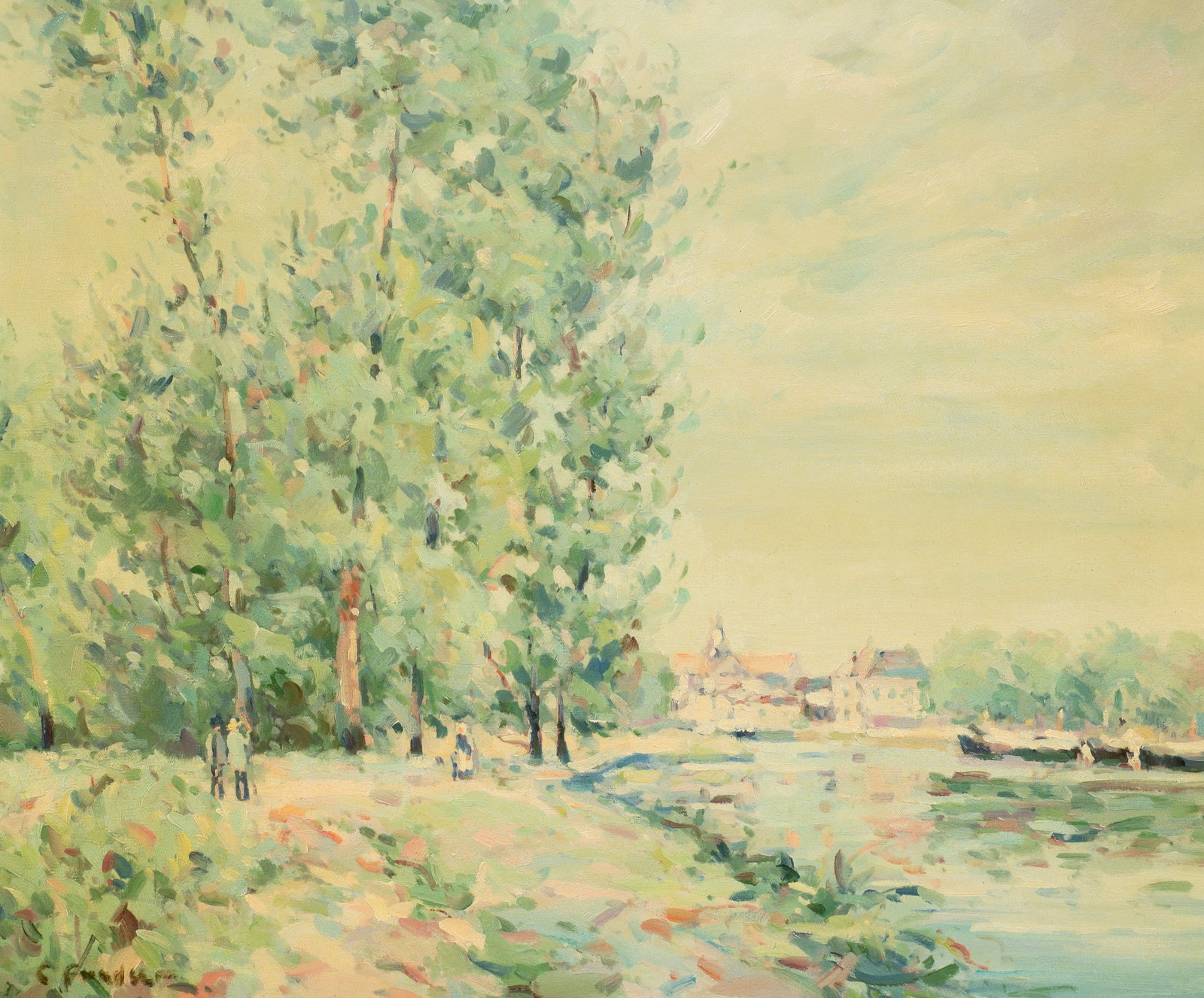 Impressionist Town by River, Signed. (1 of 5)