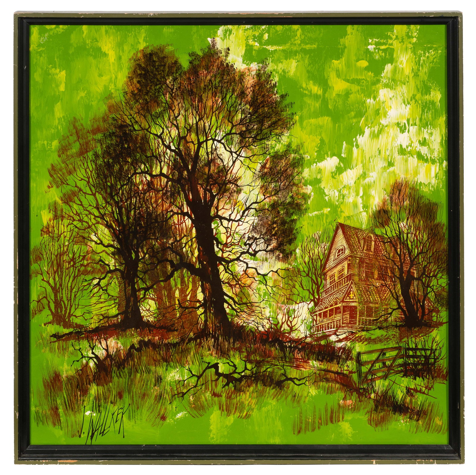 Mid-Century Painting of Old House, J. Wallker. (1 of 4)