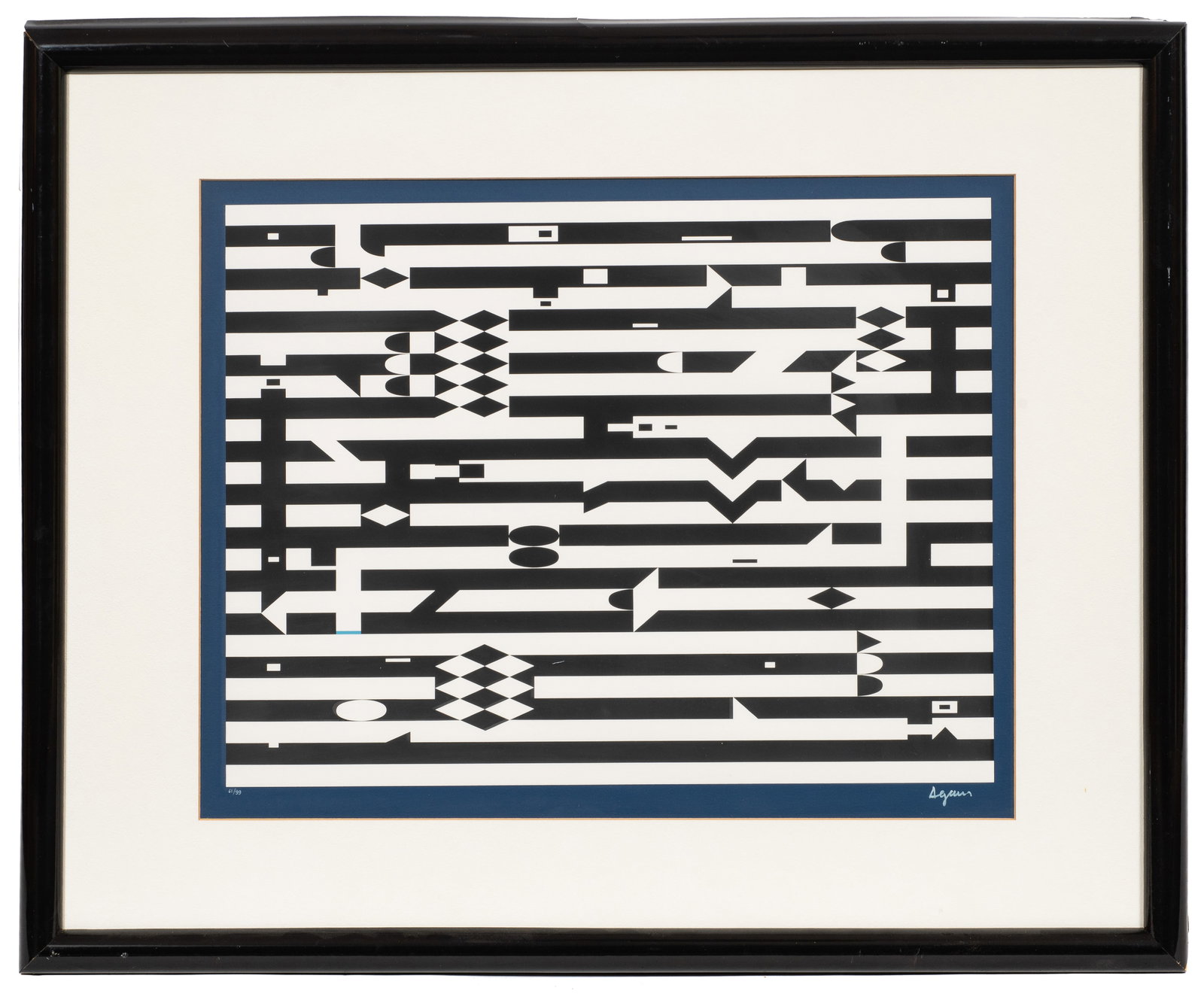 Op Art Silkscreen by Yaacov Agam.: Artist(s): Yaacov Agam (Palestine, b. 1928). Medium: Silkscreen print. Signature(s): Signed and numbered (61/99) in its lower margin. Paperwork/Provenance: Attached en verso is a certificate of authen