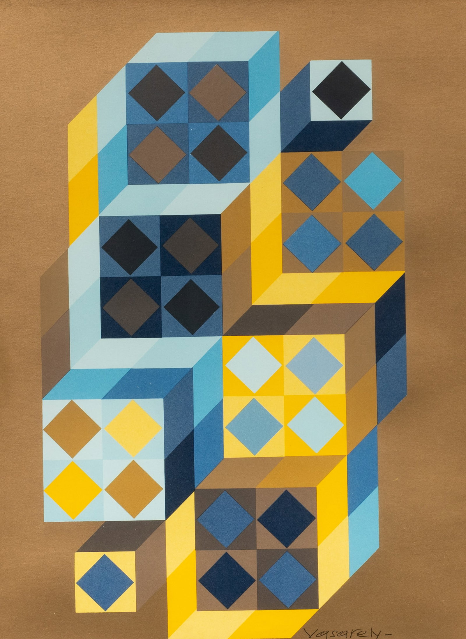 Tridim-Gordes, Victor Vasarely Serigraph.: Artist(s): Victor Vasarely (Franco-Hungarian, 1906-1997). Medium: Serigraph in colors. Signature(s): Signed in pen, lower right. Paperwork/Provenance: N/A Condition: The image has slipped in its frame