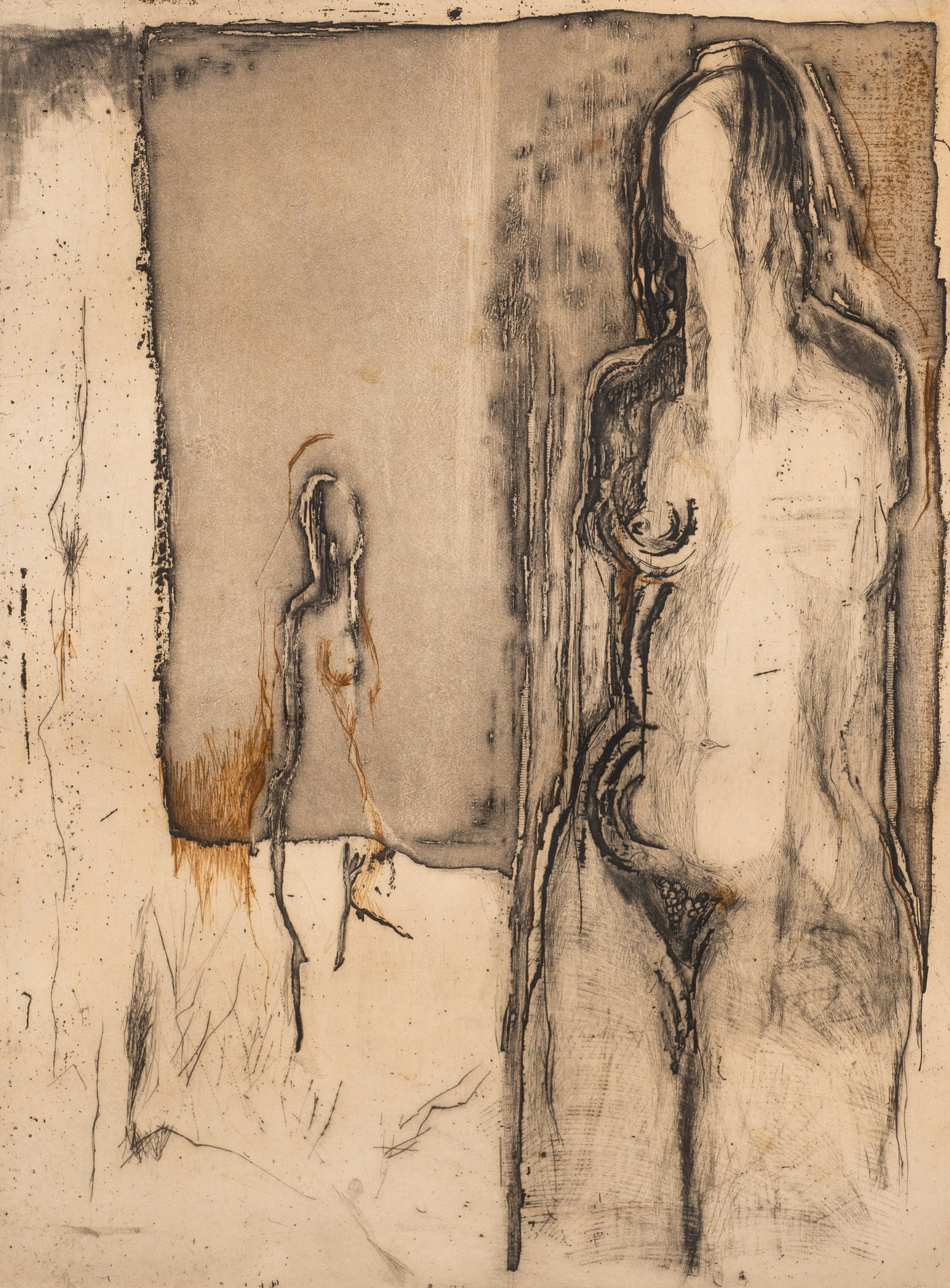 Etching of a Nude Woman, Karl Brandstatter.: Artist(s): Karl Brandstatter (Austrian, b. 1946). Medium: Etching with aquatint. Signature(s): Pencil signed and numbered (63/120) in its lower margin. Paperwork/Provenance: N/A Condition: Missing its