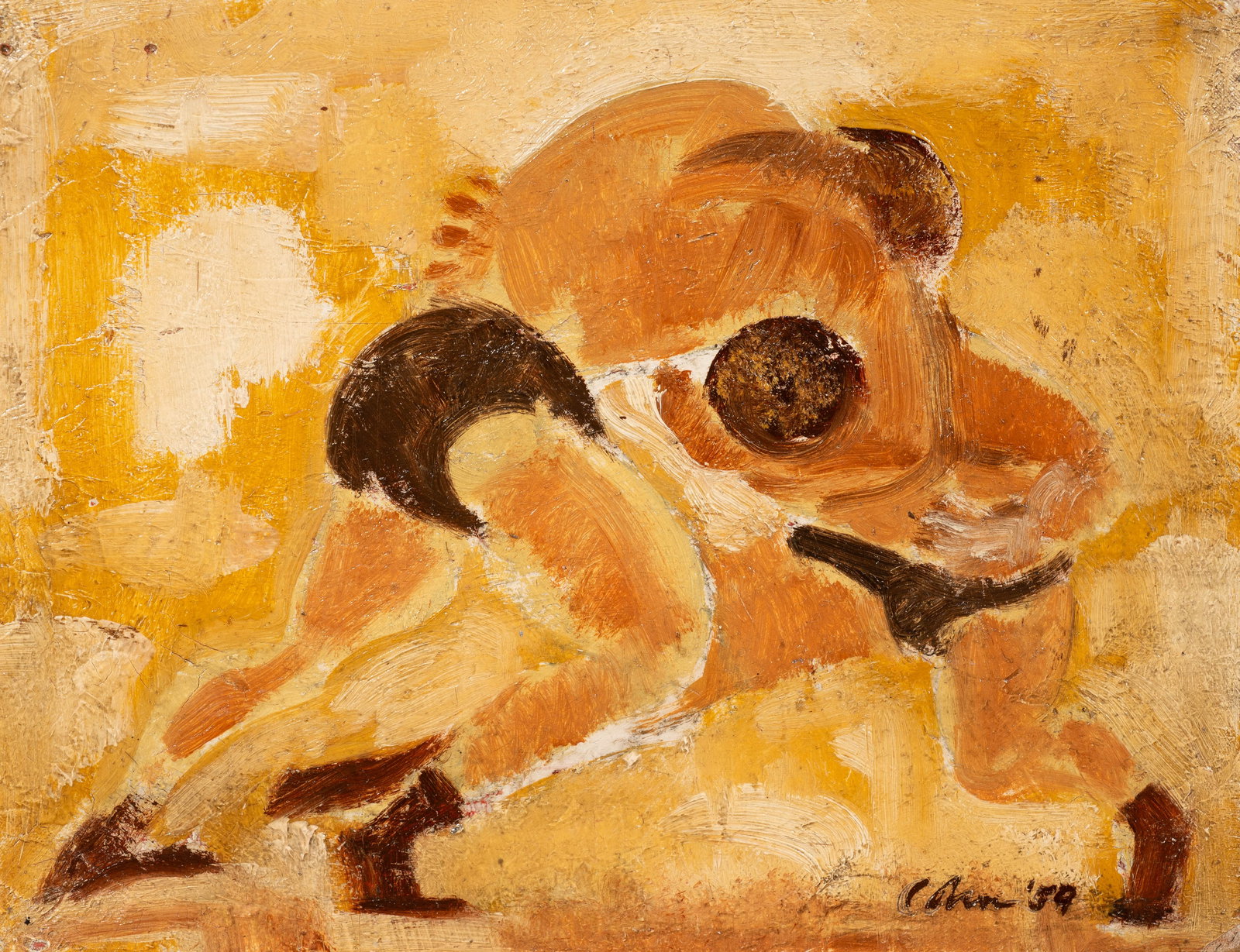 Wrestlers, Mid-Century Painting by Harold Cohn. (1 of 6)