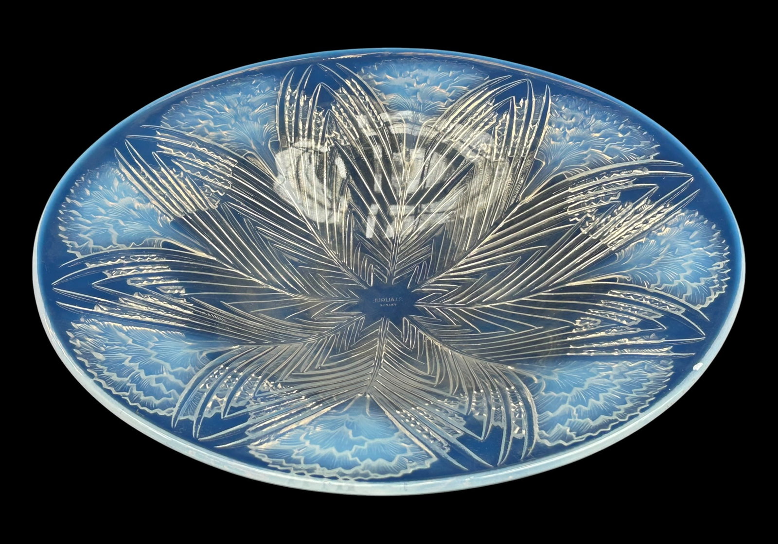 R. Lalique "Oeillets" Opalescent Bowl.: This flower-themed bowl looks to be in overall nice cosmetic condition. It measures 14" x 14" x 2 1/2". In-house shipping is available. Please see our website regarding our in-house shipping procedure