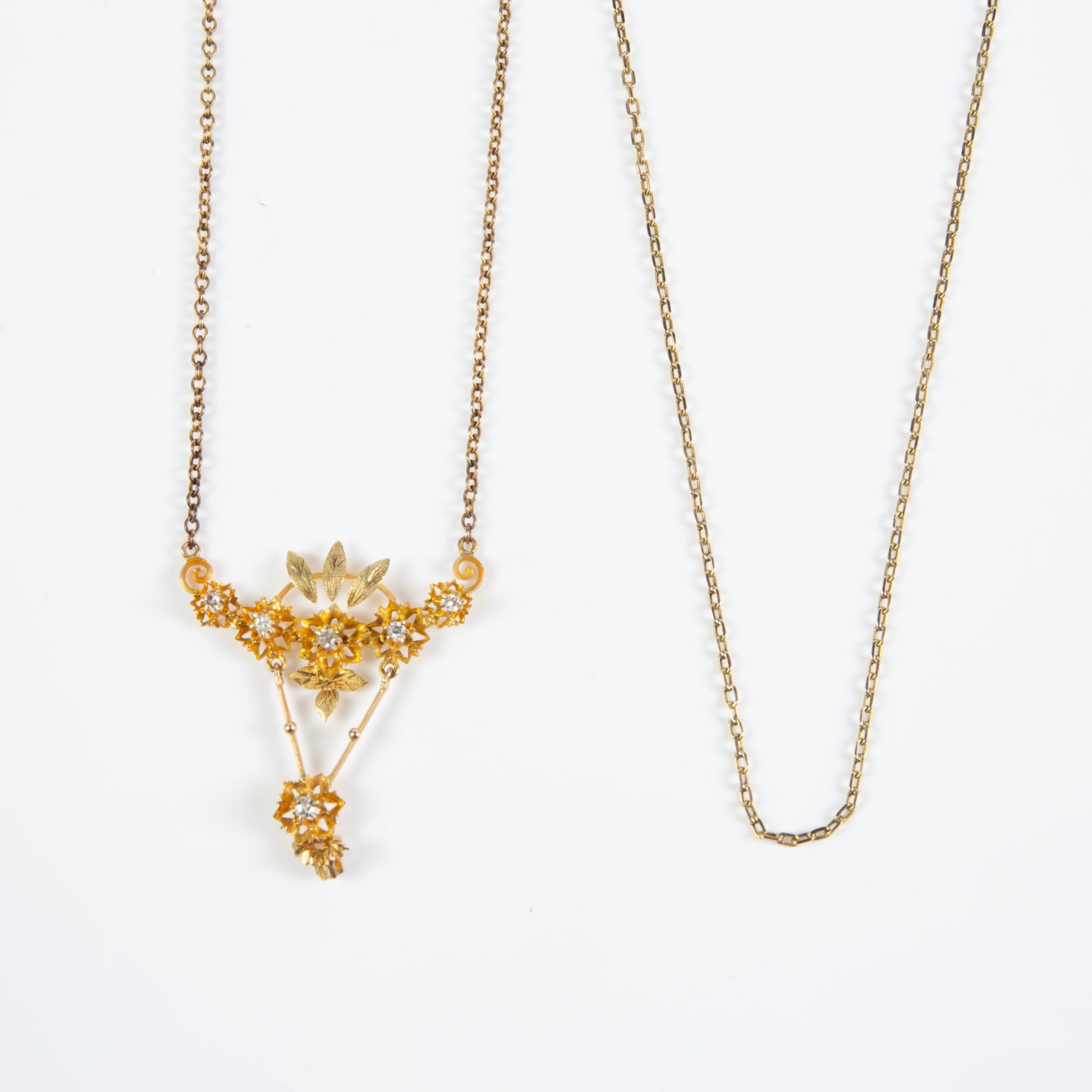 Lot: 10K-14K Necklace w/ Diamonds and 14K Chain. (1 of 8)