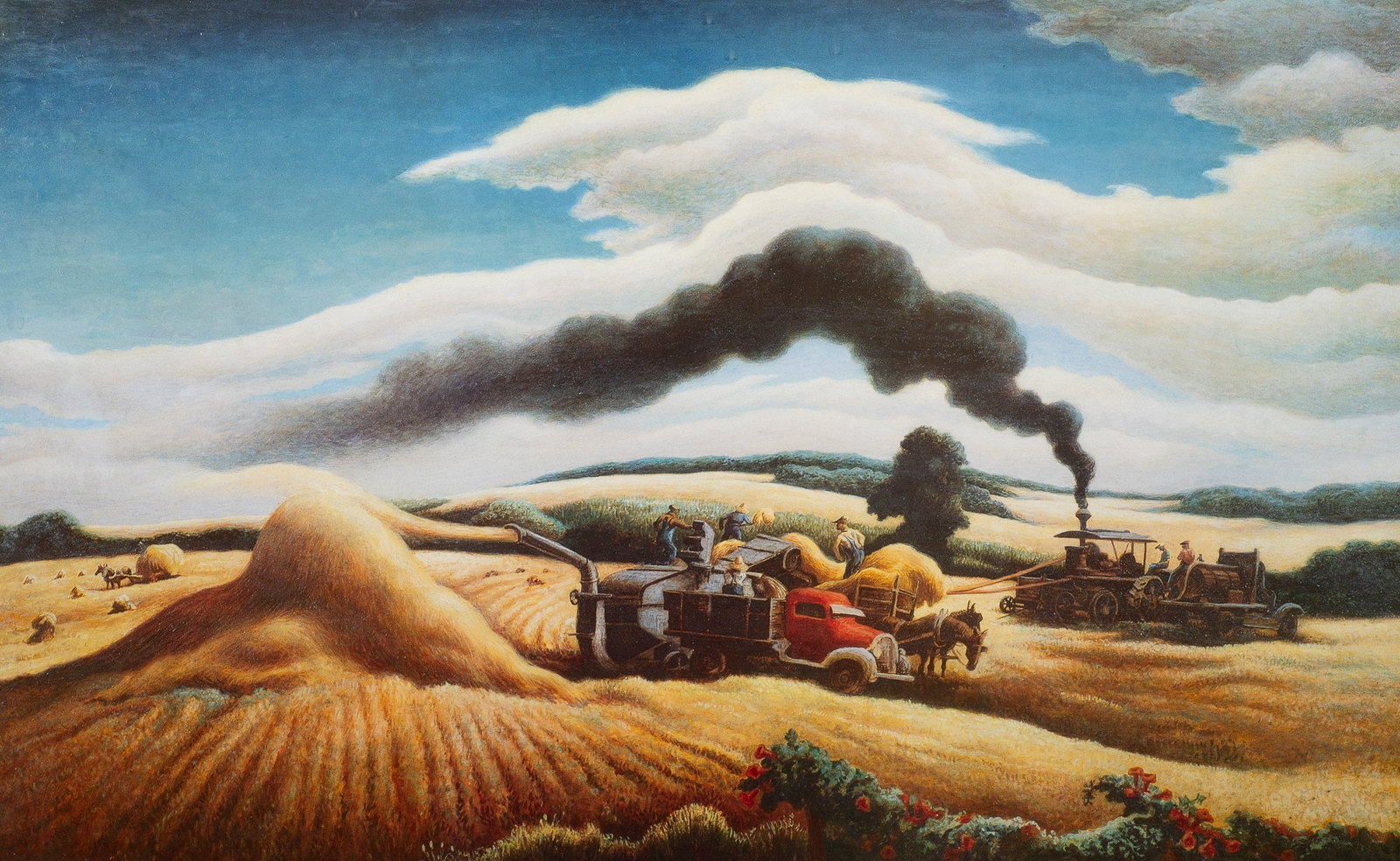 Threshing Wheat, Offset Print After Thomas Benton.: Artist(s): After Thomas Hart Benton (American, 1889-1975). Medium: Offset print. Signature(s): Unsigned. Paperwork/Provenance: N/A Condition: A few scuffs to the plexiglass. Measurement(s): 23 1/2" x