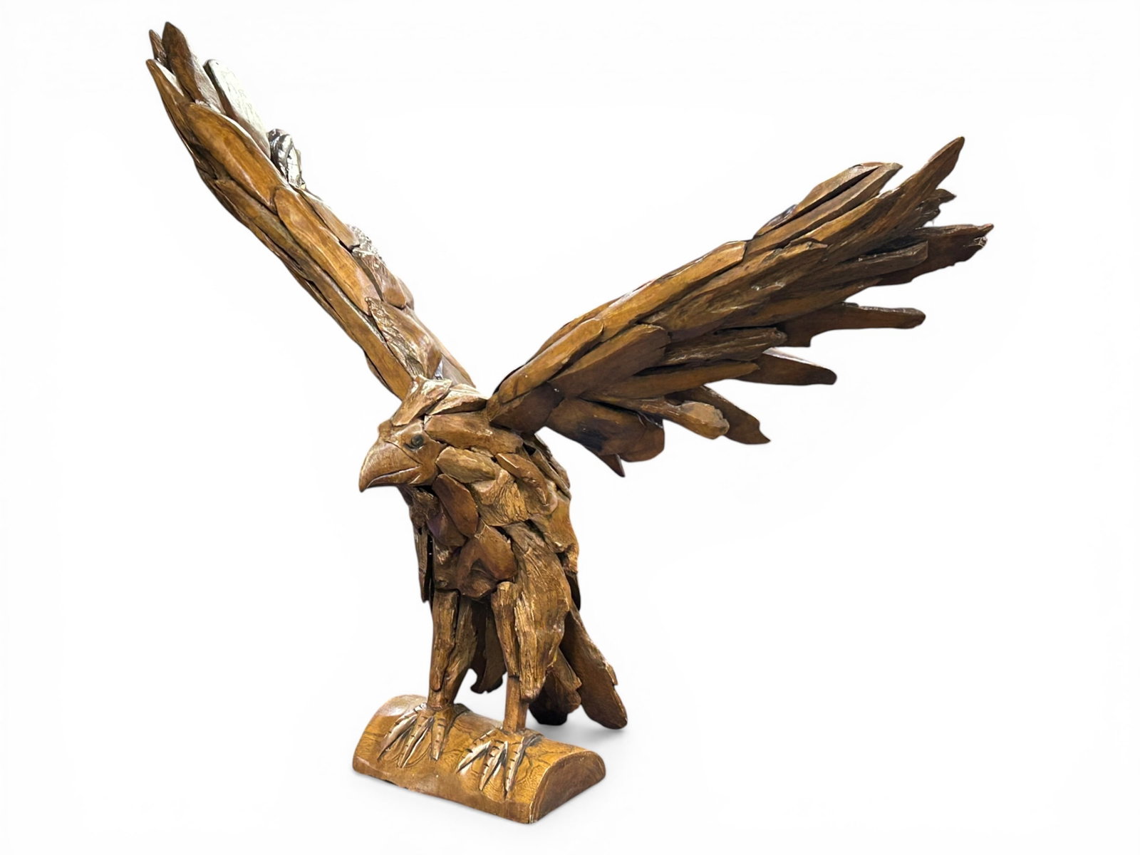 Teak Wood Eagle Sculpture w/ Outstretched Wings. (1 of 9)