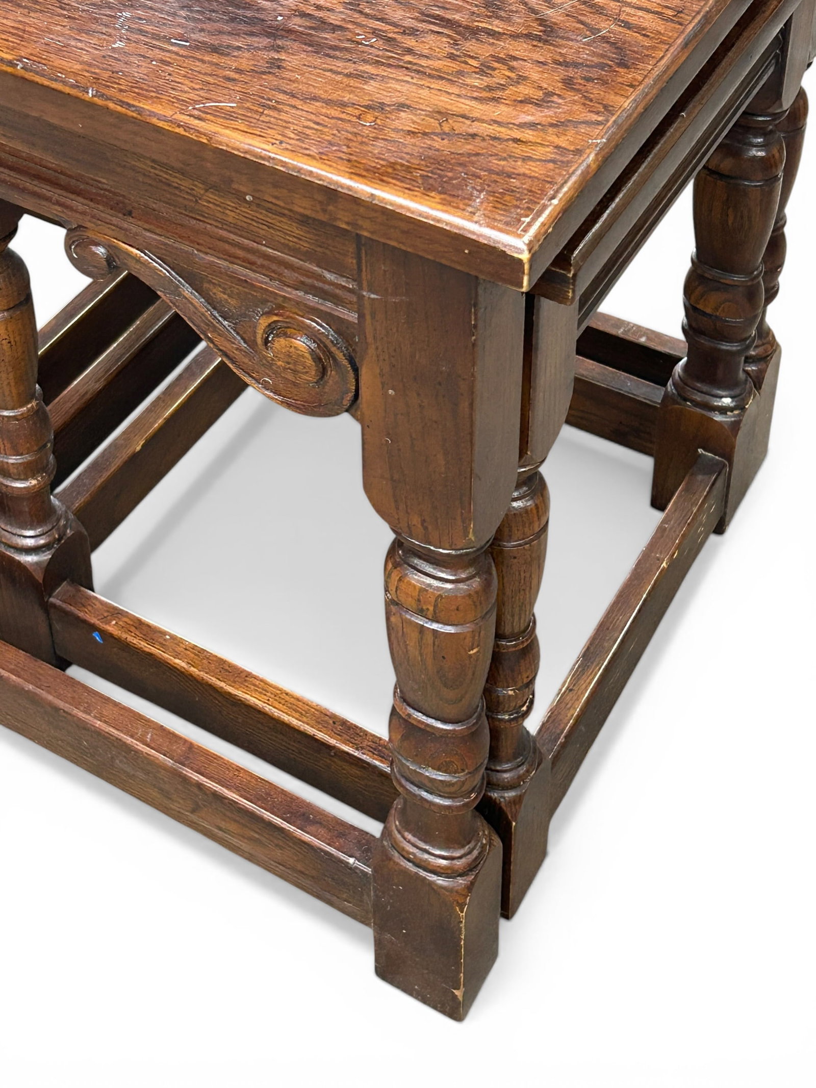 Vintage Oak Nesting Table Set. - 3