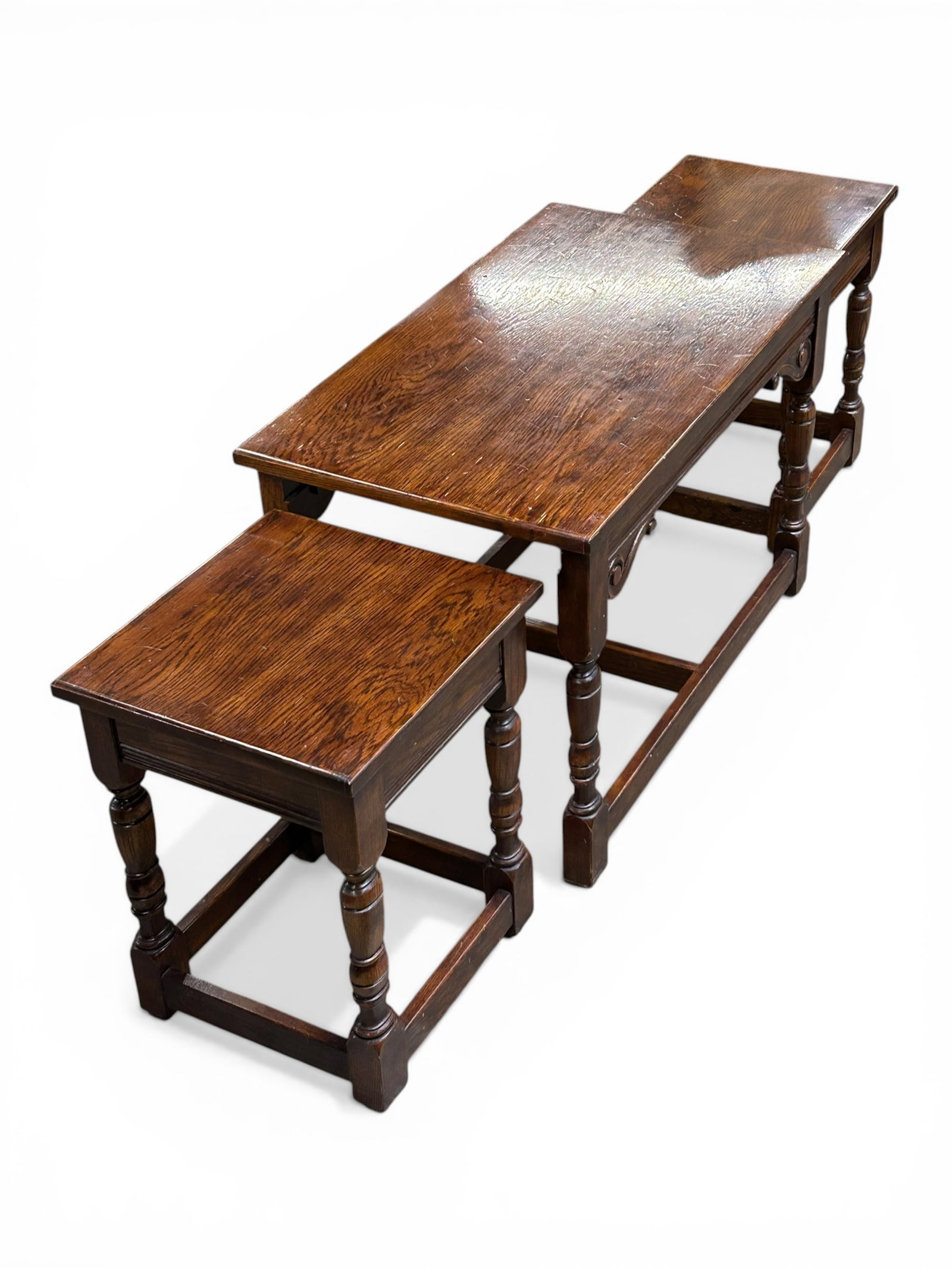 Vintage Oak Nesting Table Set. - 9