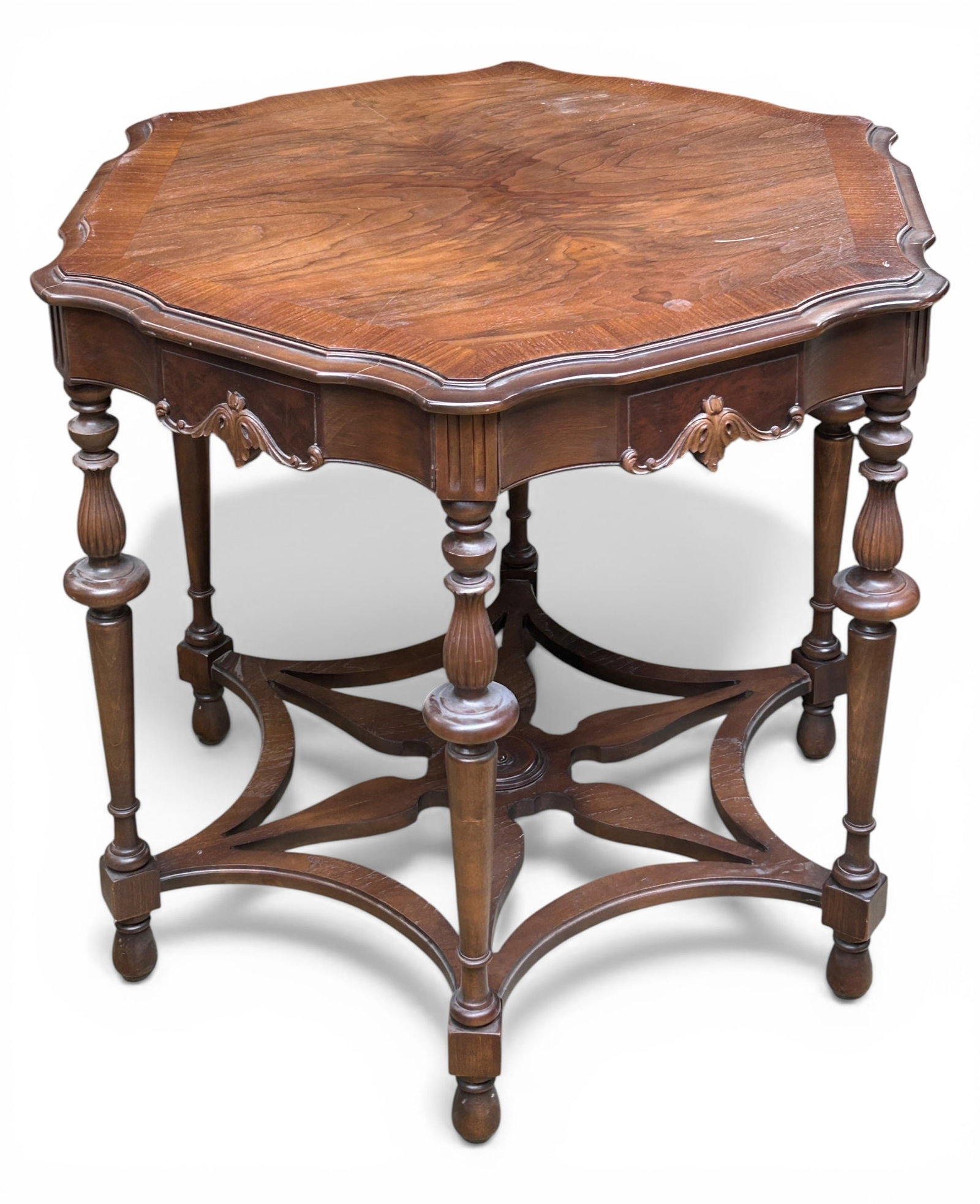 Six-Sided Carved Walnut Lamp Table. (1 of 8)