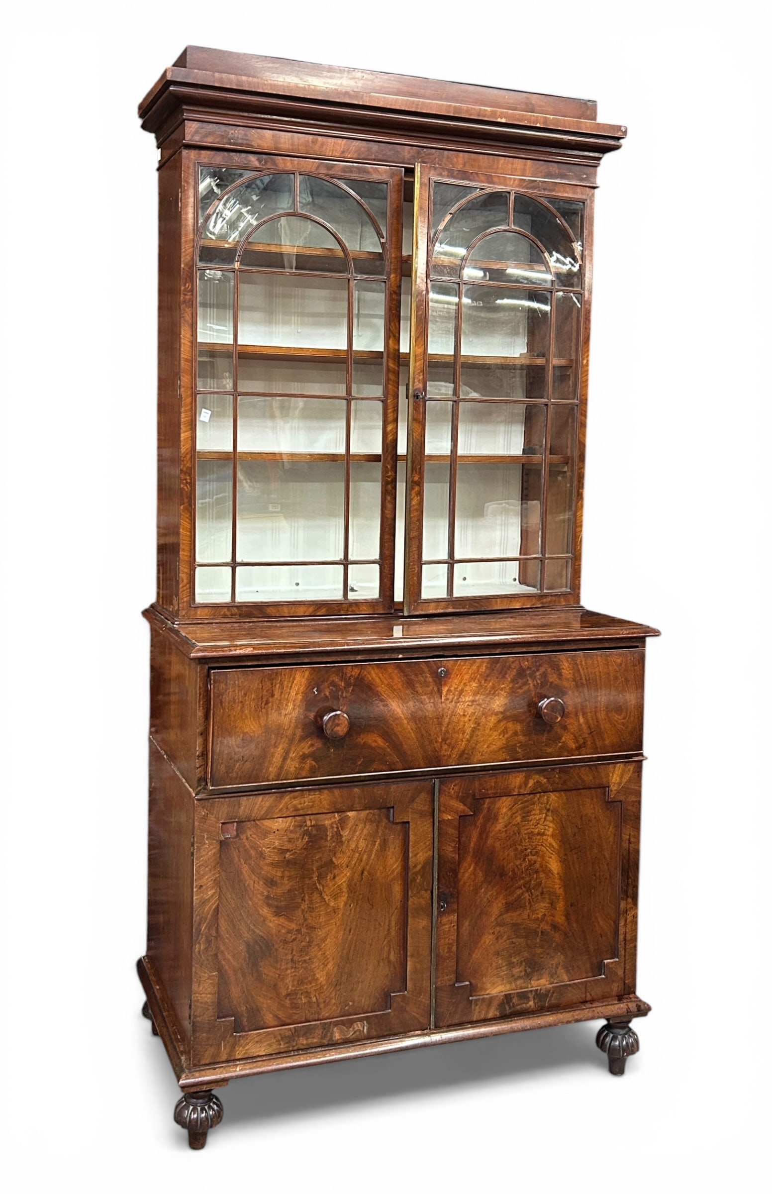 Antique Flame Walnut China Cabinet. (1 of 16)