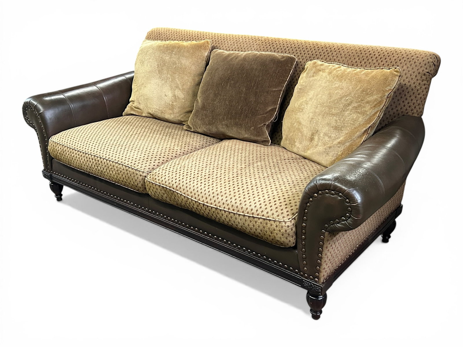 Leather and Fabric Upholstered Roll Arm Sofa. (1 of 8)