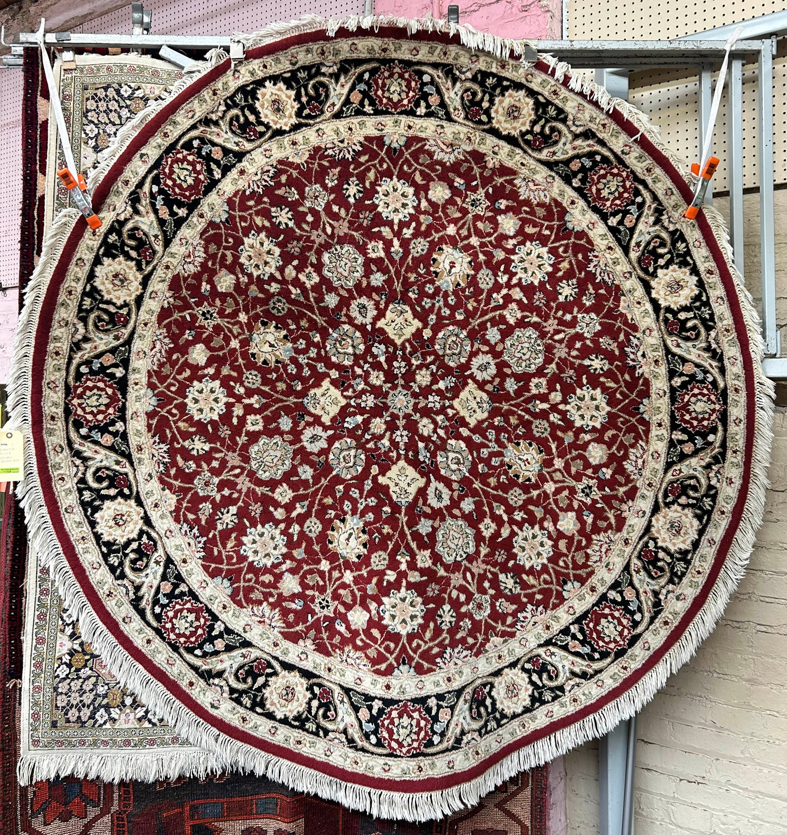 6' Diameter Round Kashan Design Hand Woven Rug.: The rug looks to be in good overall condition. In-house shipping is available for this rug. Please see our website regarding our in-house shipping procedures.