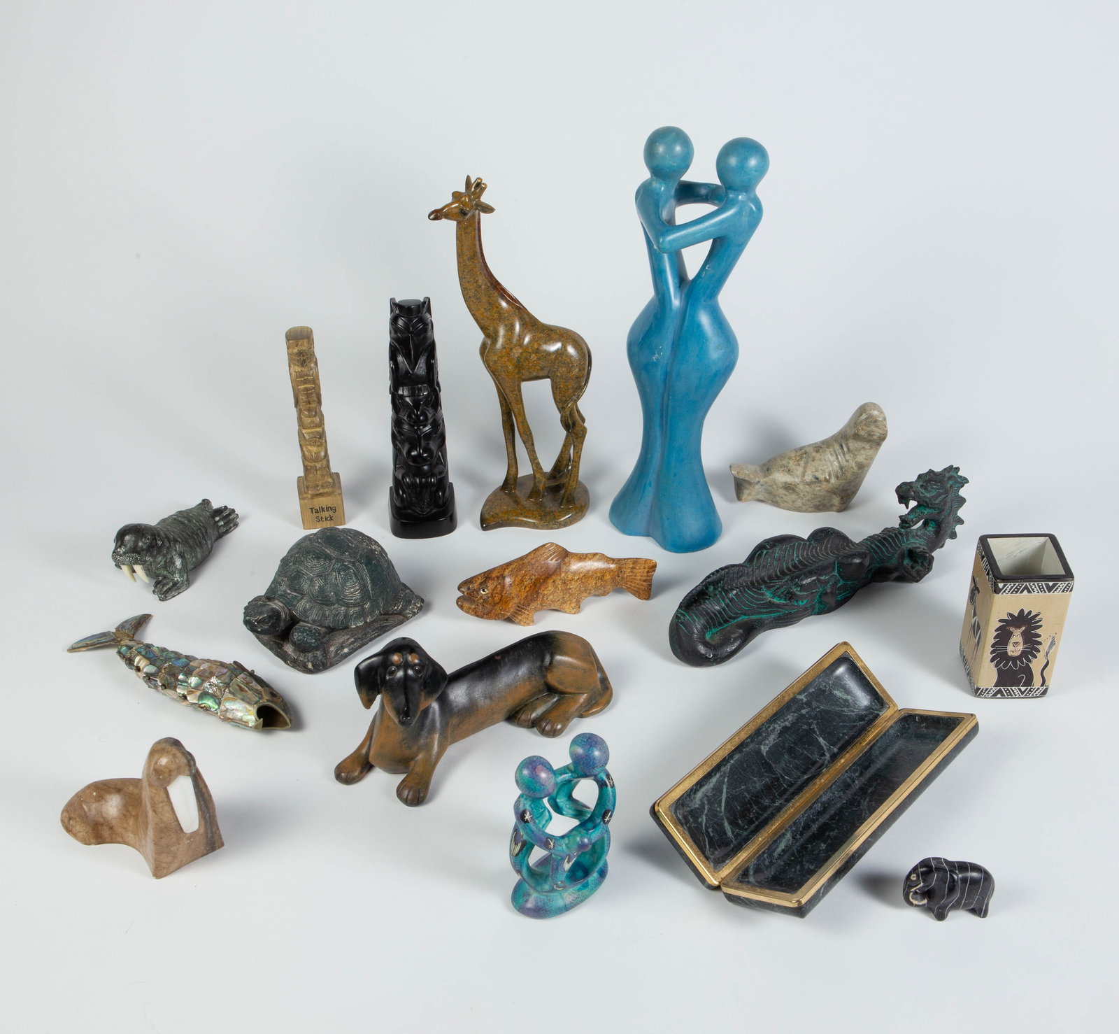 Lot of Mostly Carved Stone Animal Sculptures. (1 of 8)