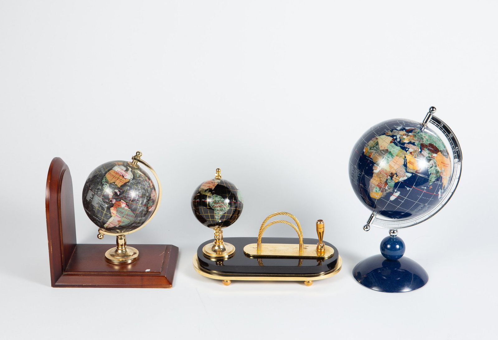 3 Small Semi Precious Stone Tabletop Globes. (1 of 5)