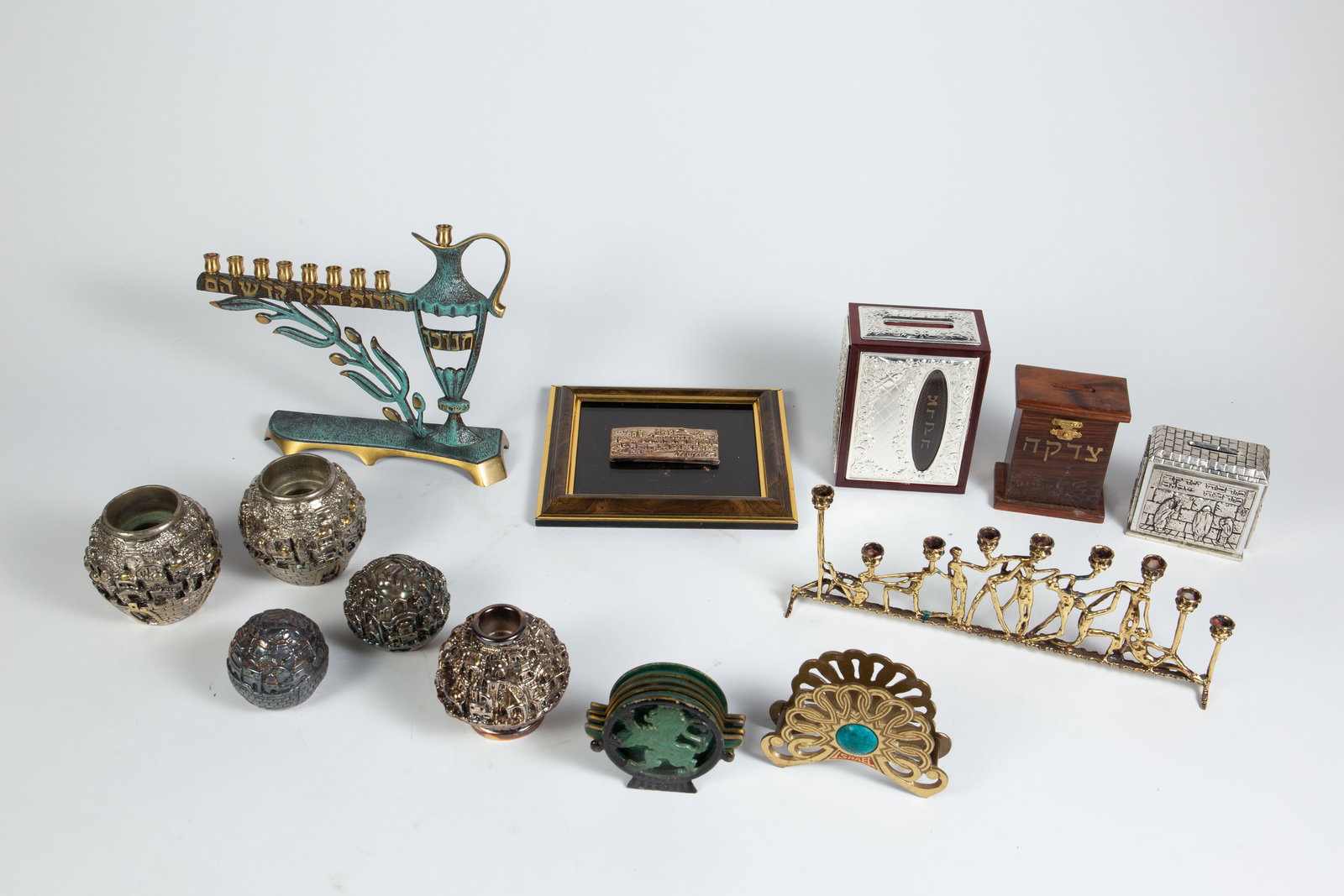 Lot of Judaica Items - Menorahs, Coin Banks, 925. (1 of 9)