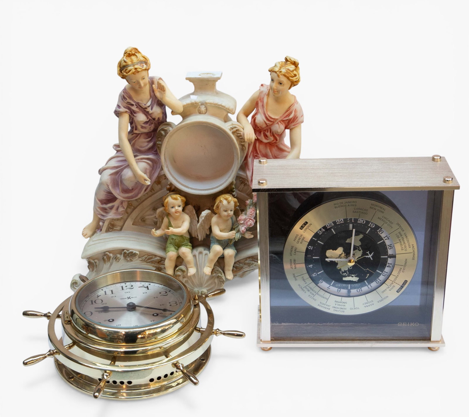 Lot: Howard Miller Ship's Clock, Seiko Desk Clock. (1 of 6)