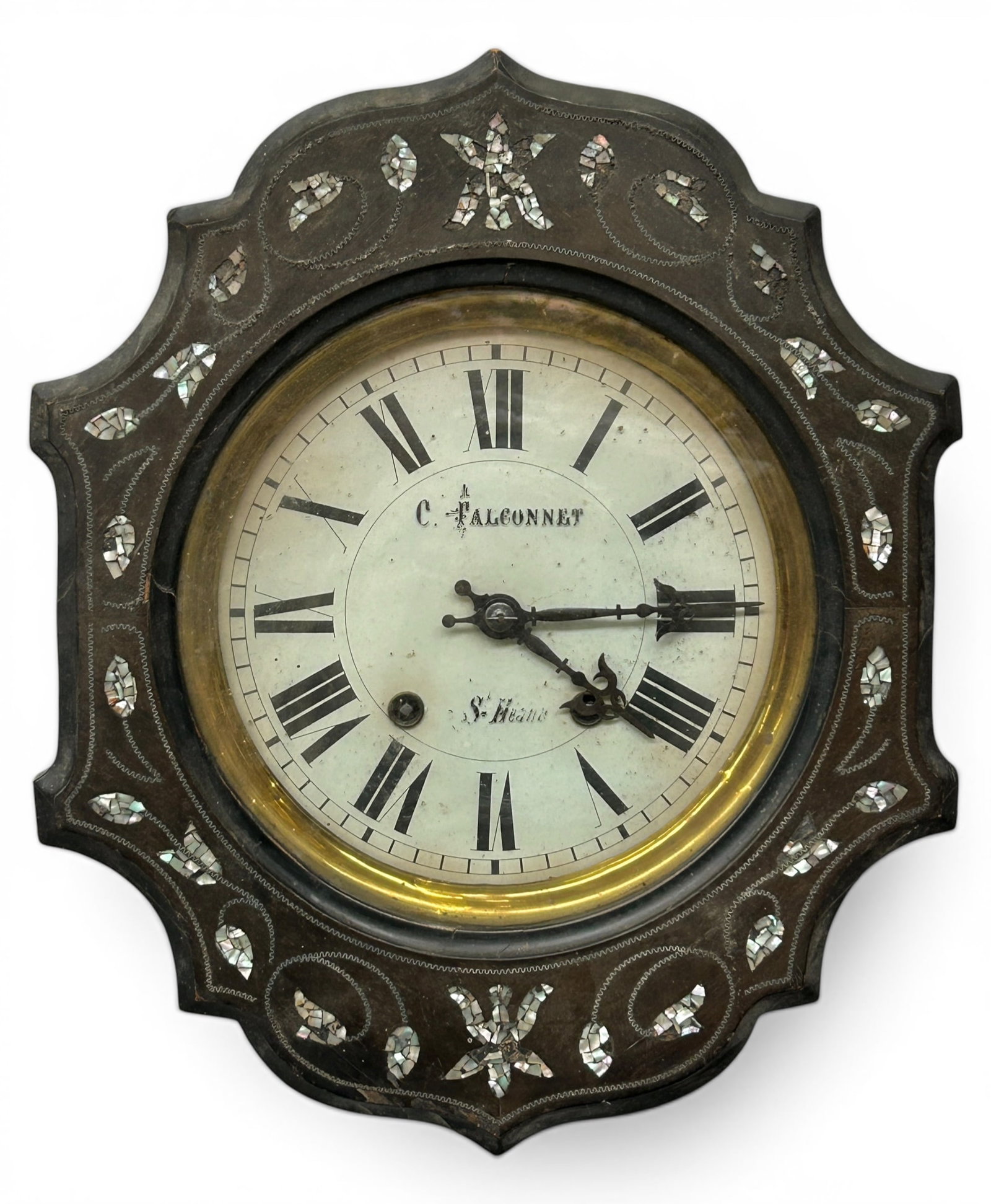 C. Falconnet Wall Clock w/ Mother of Pearl Inlay. (1 of 11)