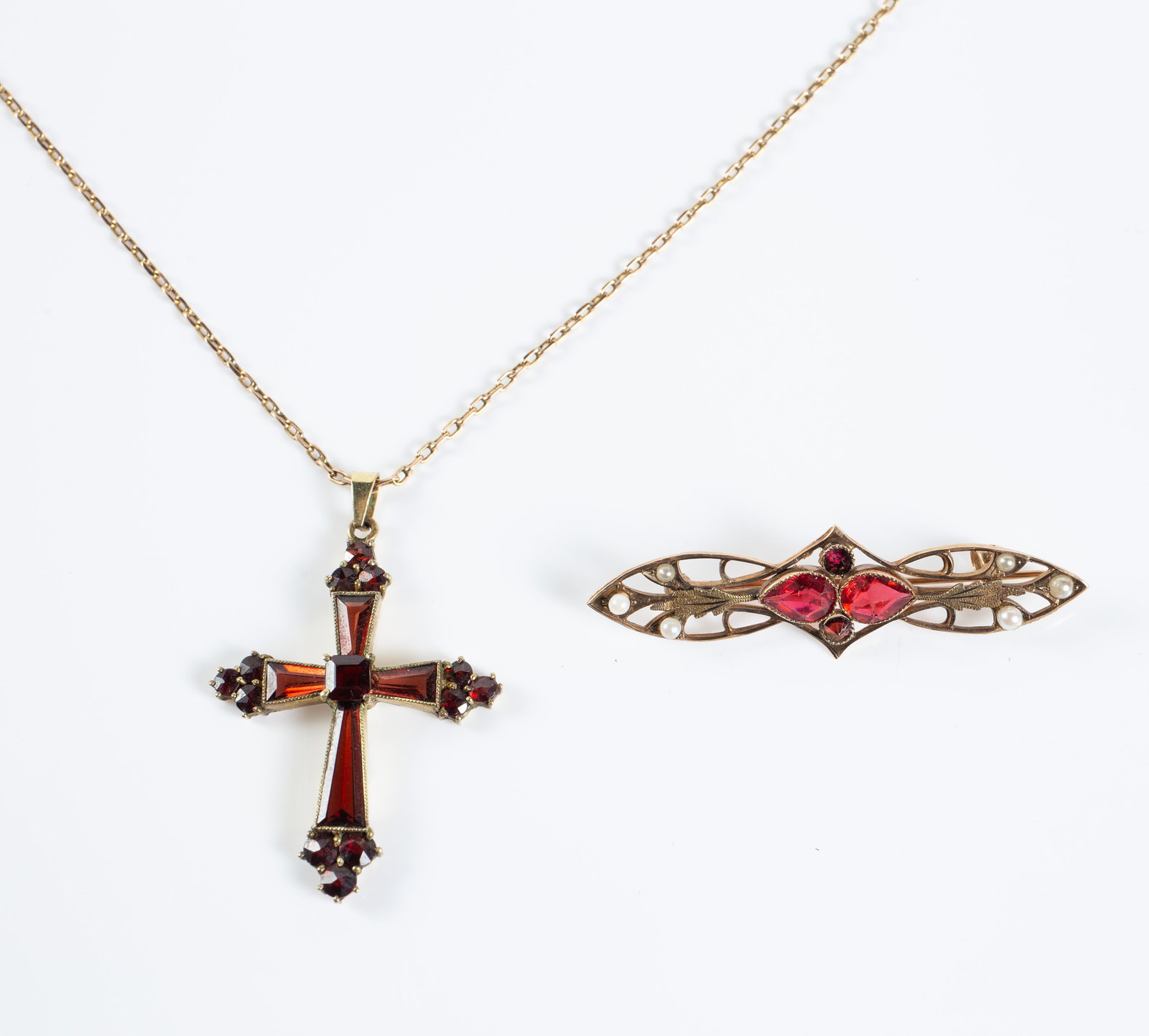 Victorian Bohemian Garnet Cross & 10K Brooch. (1 of 9)