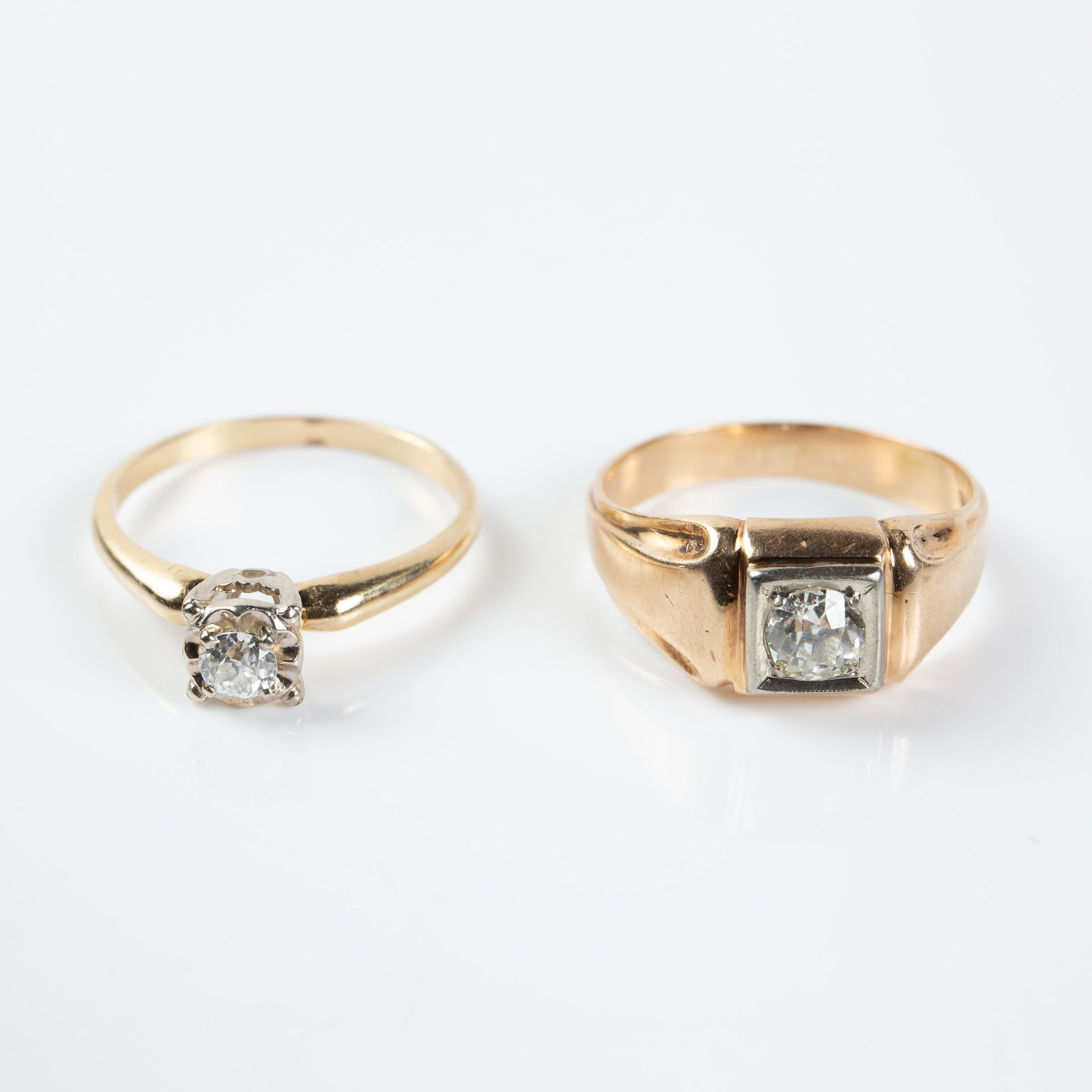 Two 14K Gold Rings w/ European Cut Diamonds. (1 of 6)