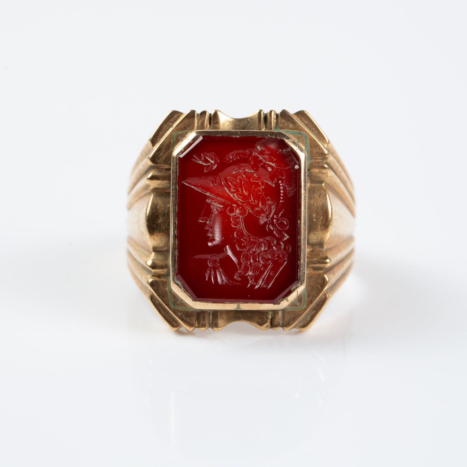 18K Gold Carnelian Intaglio Ring w/ Roman Soldier. (1 of 6)