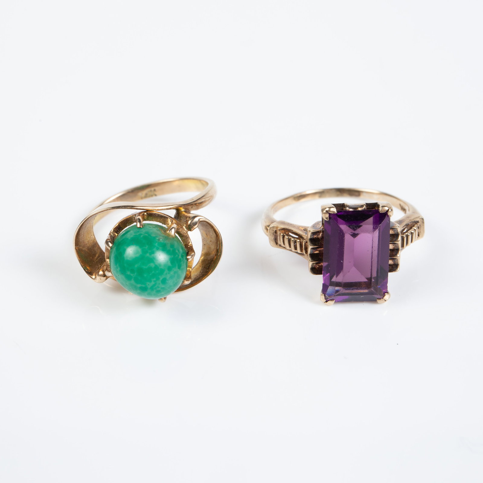 2 Vintage Rings - 14K Green Stone, 10K Amethyst. (1 of 6)