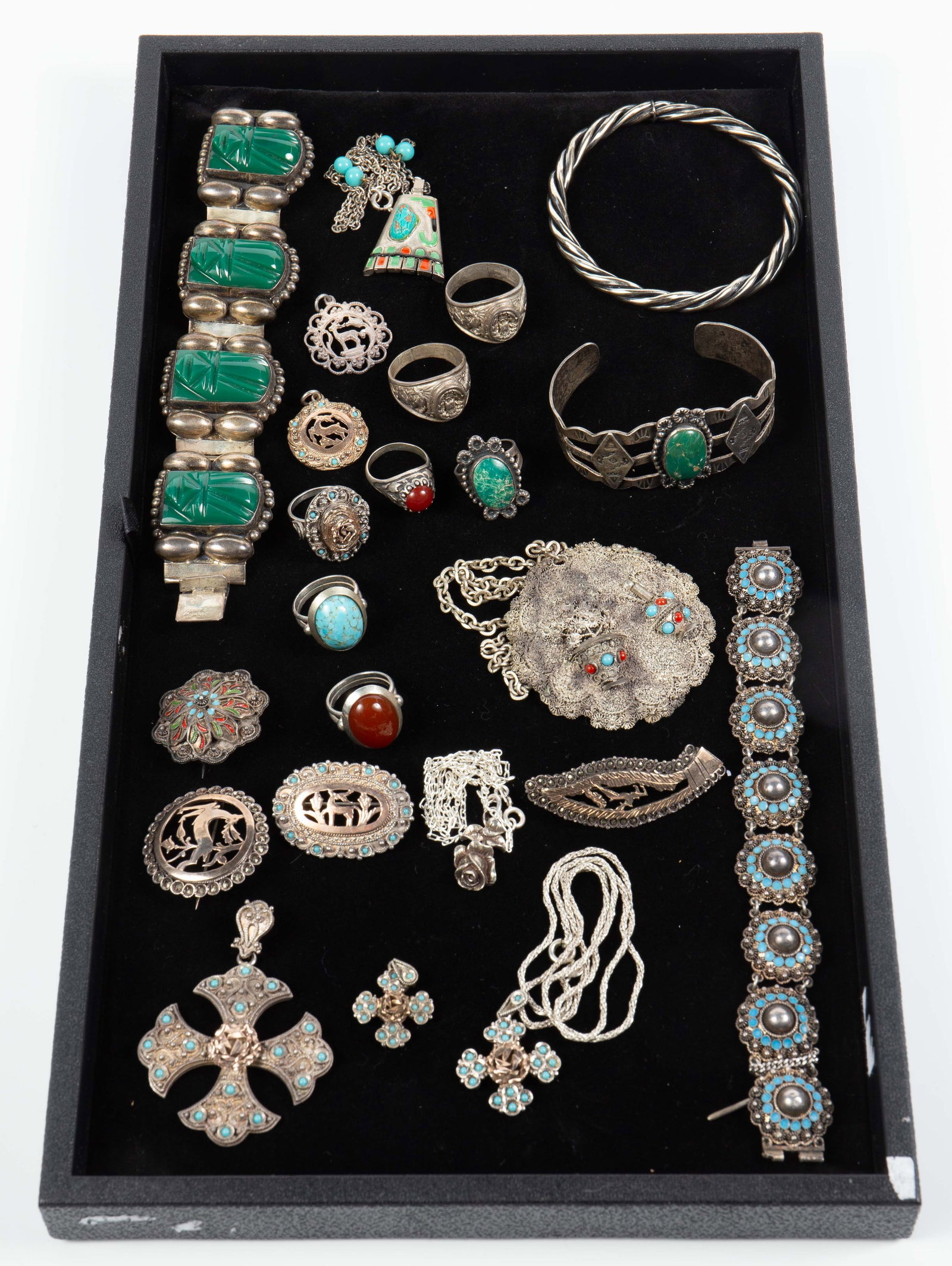 Lot Mostly Sterling Silver Jewelry - Antique, MX. (1 of 12)
