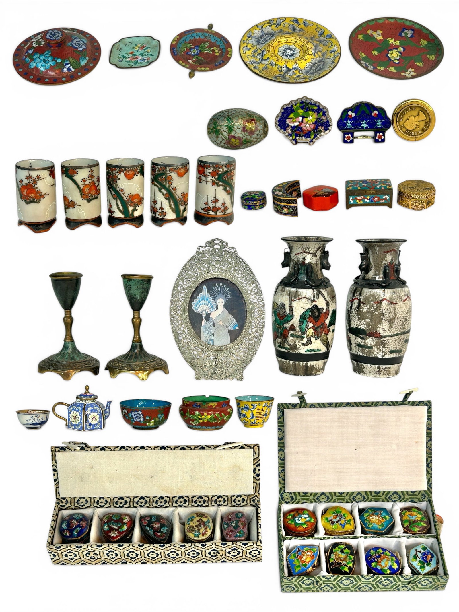Lot of Mostly Chinese Cloisonne Items - Pill Boxes (1 of 16)