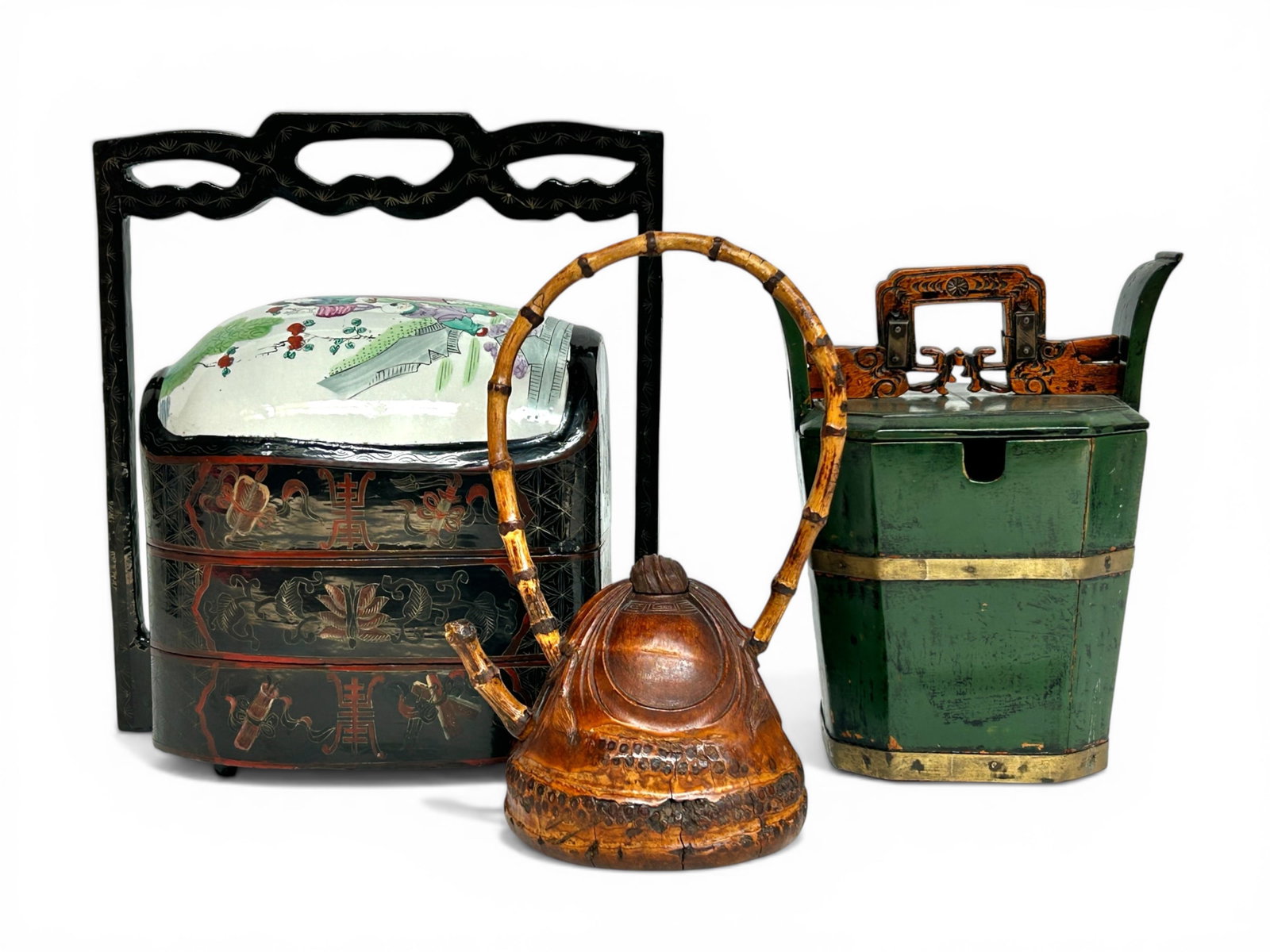 Chinese Lot: Bamboo Tea Pot & Food Containers. (1 of 20)