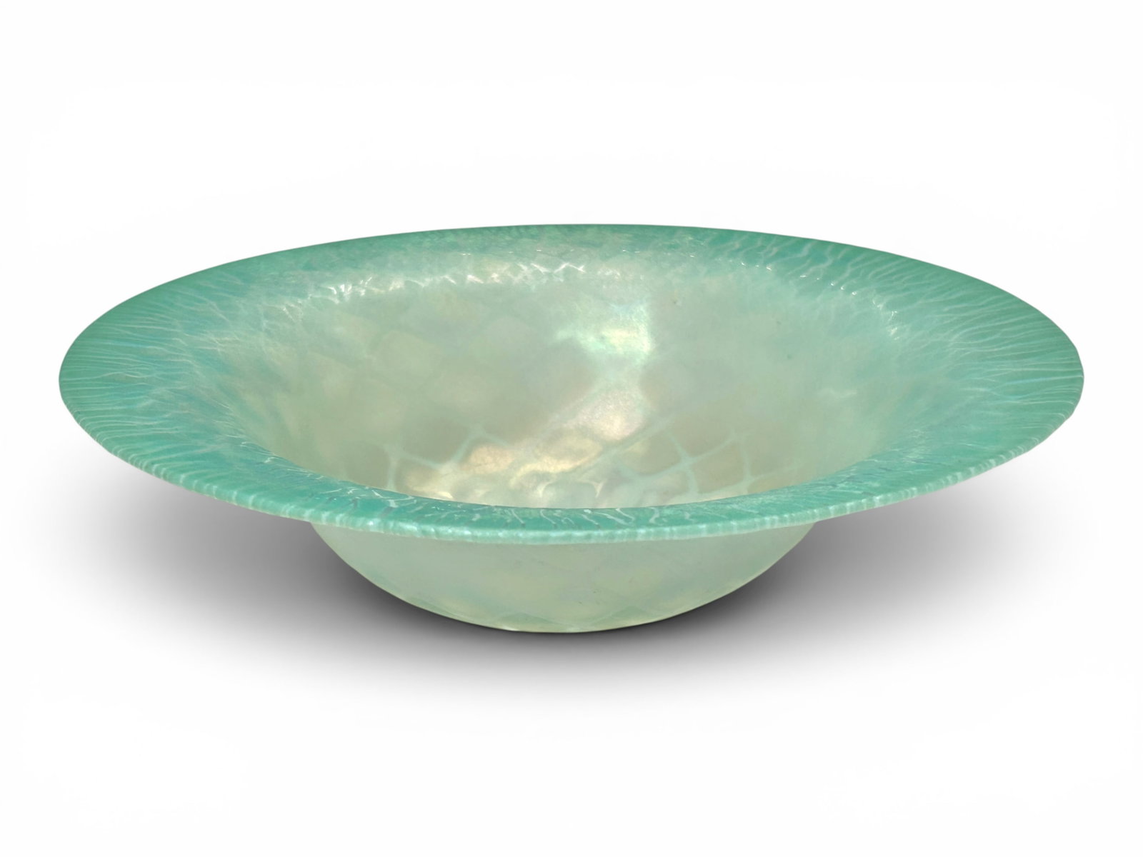 L.C.T. Tiffany Favrile Pastel Blue-Green Bowl.: It is signed underneath, and numbered 192G. It looks to be in very nice condition. Its measurements are 8 3/4" x 8 3/4" x 2 3/8". In-house shipping is available. Please see our website regarding in-ho