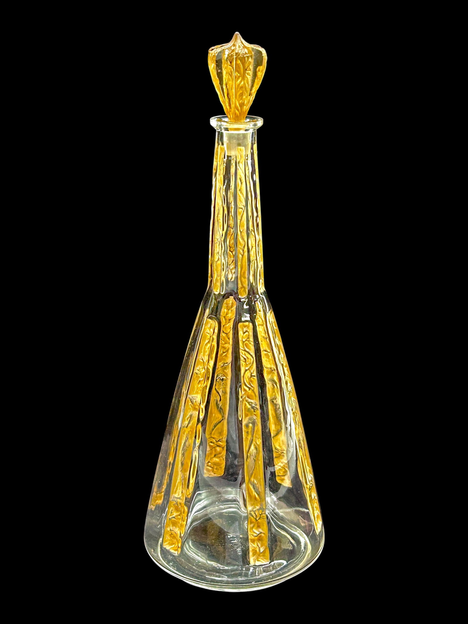 R. Lalique Crystal "6 Figures" Decanter Bottle.: Overall, this decanter looks to be in nice condition. There appears to be a small crack on the stopper (not very noticeable). With the stopper inside, it measures 4 7/8" x 4 7/8" x 14". In-house shipp