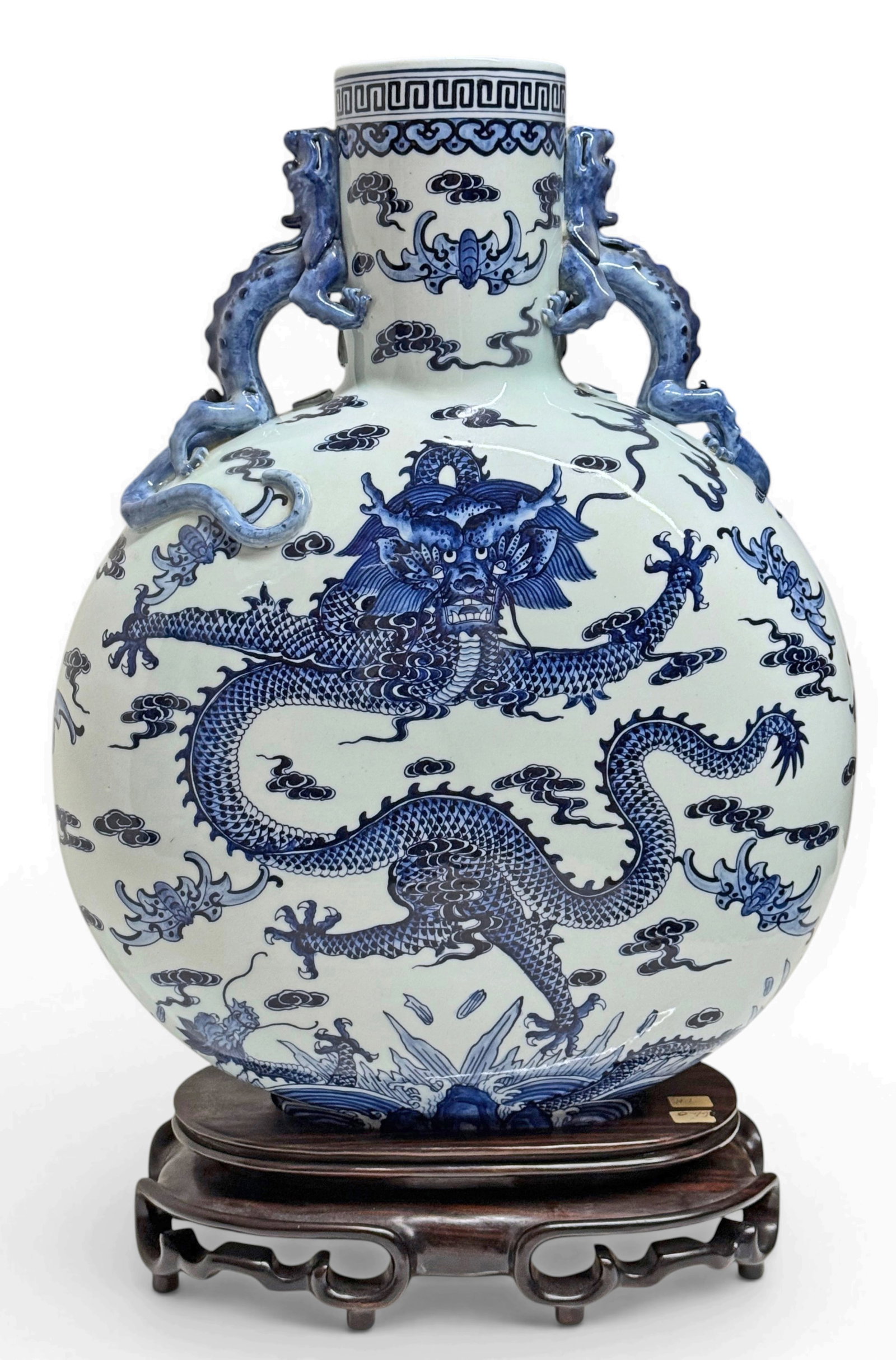 Large Chinese Antique Blue & White Moon Flask. (1 of 17)