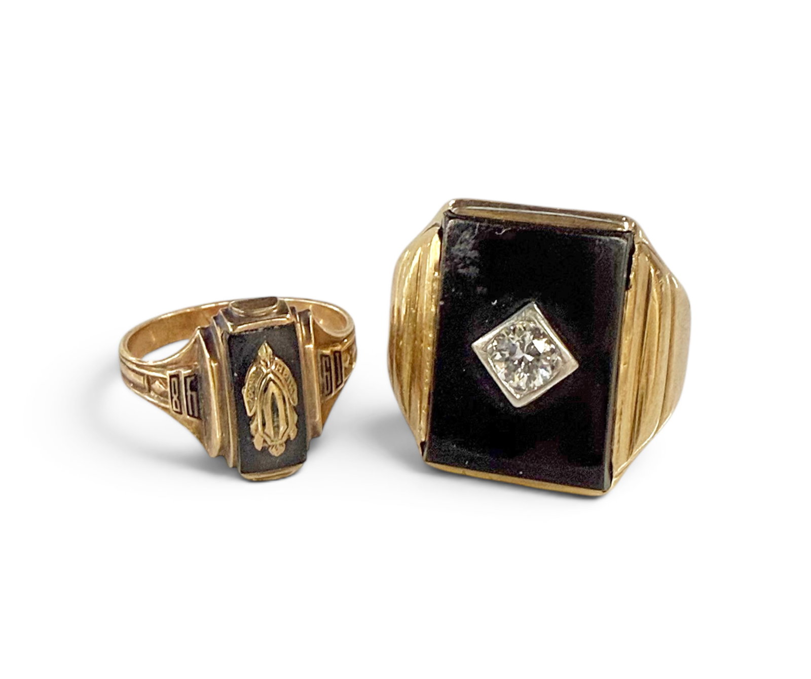 Two 10K Gold & Onyx Rings, inc. Diamond. (1 of 5)