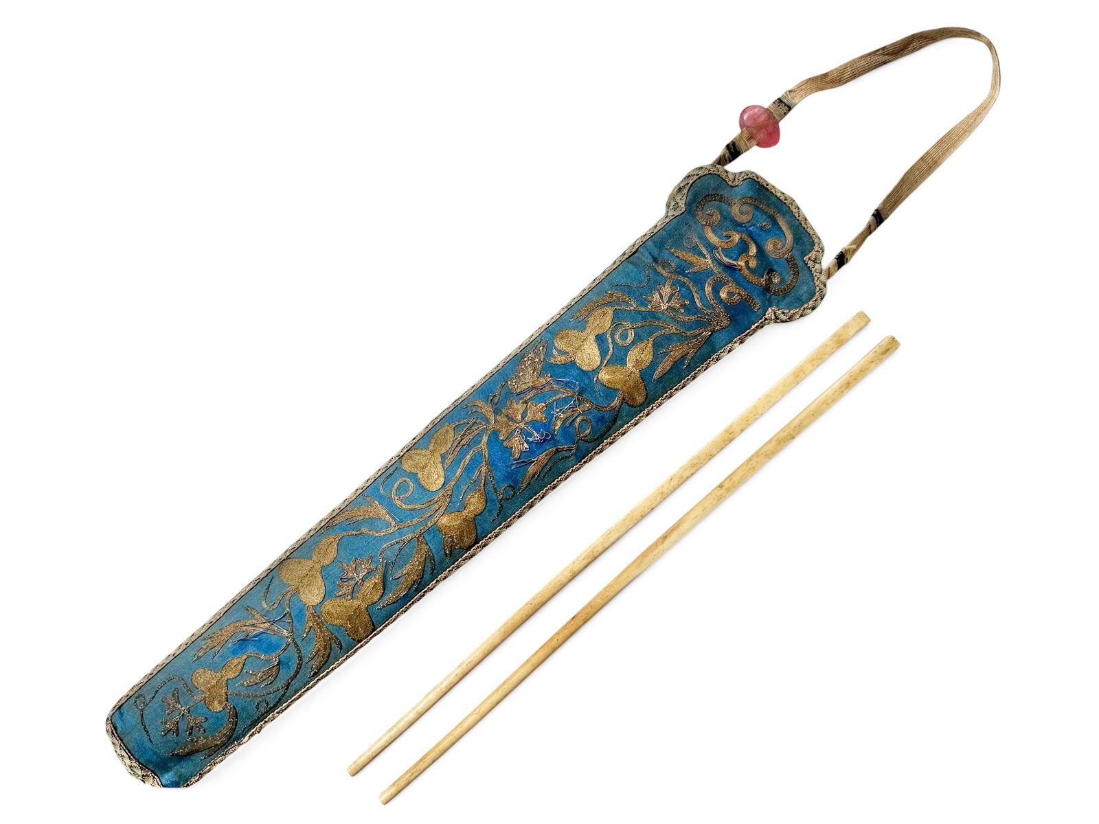 Pr. Chopsticks in Tourmaline Beaded Kesi Fan Case. (1 of 5)