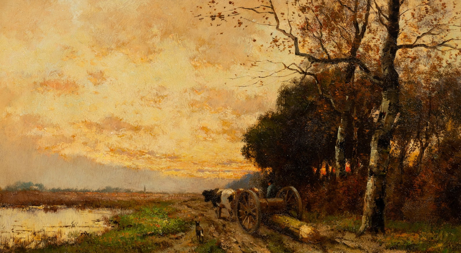 Landscape Painting, Cornelius Wouter (Verschuur).: Artist(s): Cornelius Wouter Bouter (Verschuur) (Dutch, 1888-1966). Title / Subject: Loggers at Dusk. Medium: Oil painting on canvas. Signature(s): "C. Verschuur", lower right. Paperwork/Provenance: Co