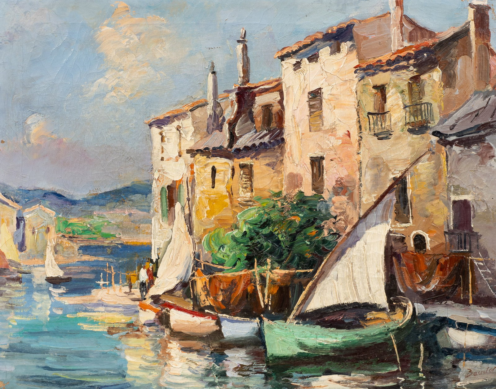 Painting of Harbor Town, Signed "Baudet". (1 of 7)
