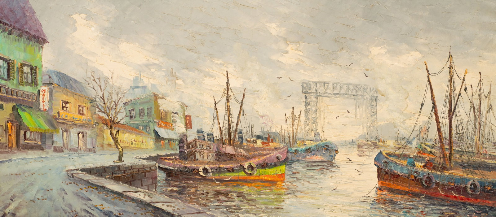 Impressionist French Harbor Scene, Signed. (1 of 5)